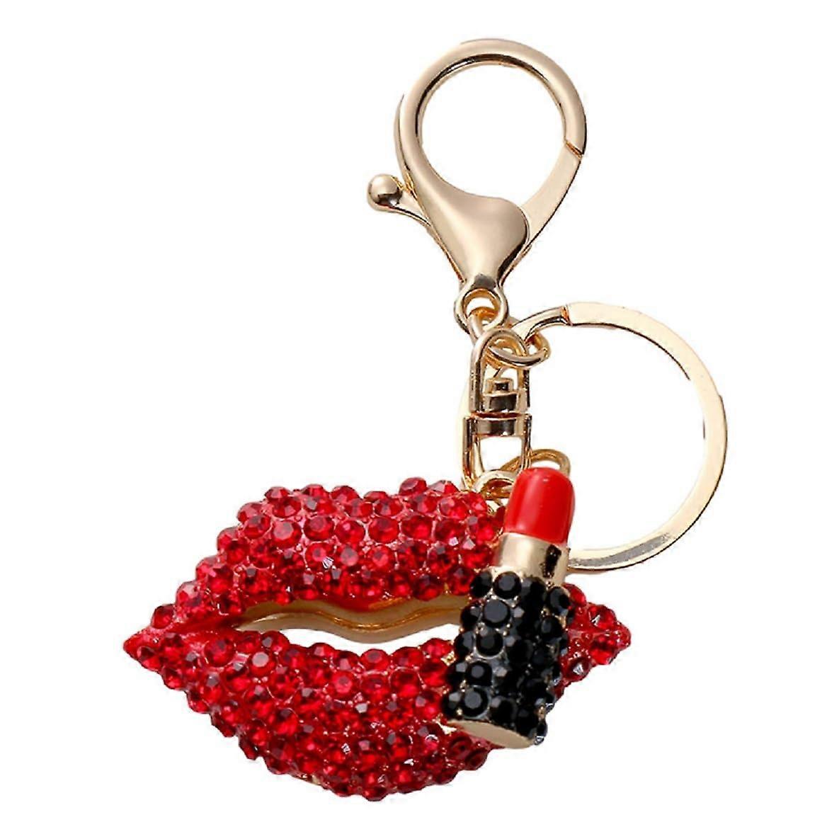 Women's Red Lips Keychain Lipstick Keyring Rhinestone Hot Lips Shape Bohemian Summer Keychain Accessory