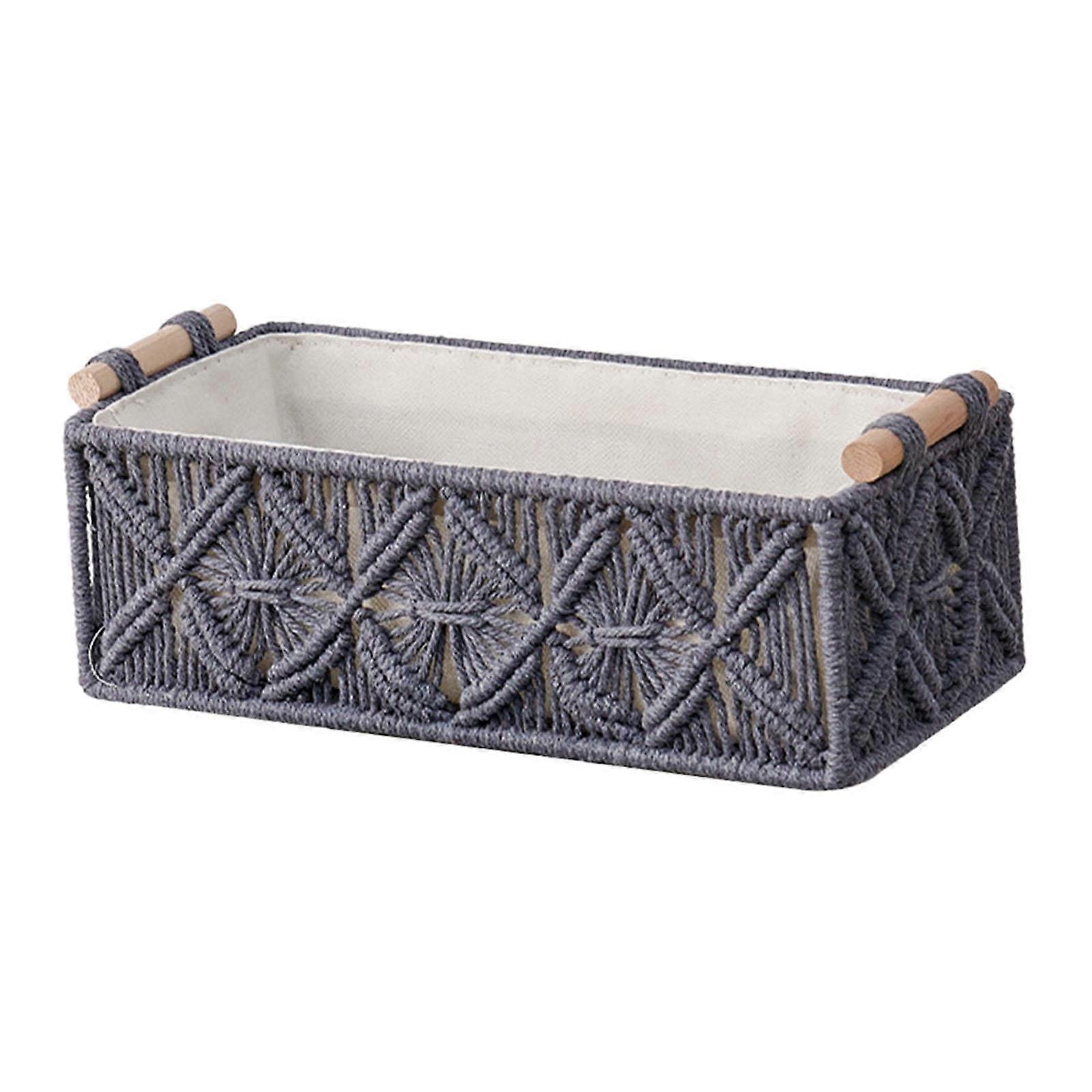 Woven Basket with Handles Desktop Storage Box Container Decorative Rectangular