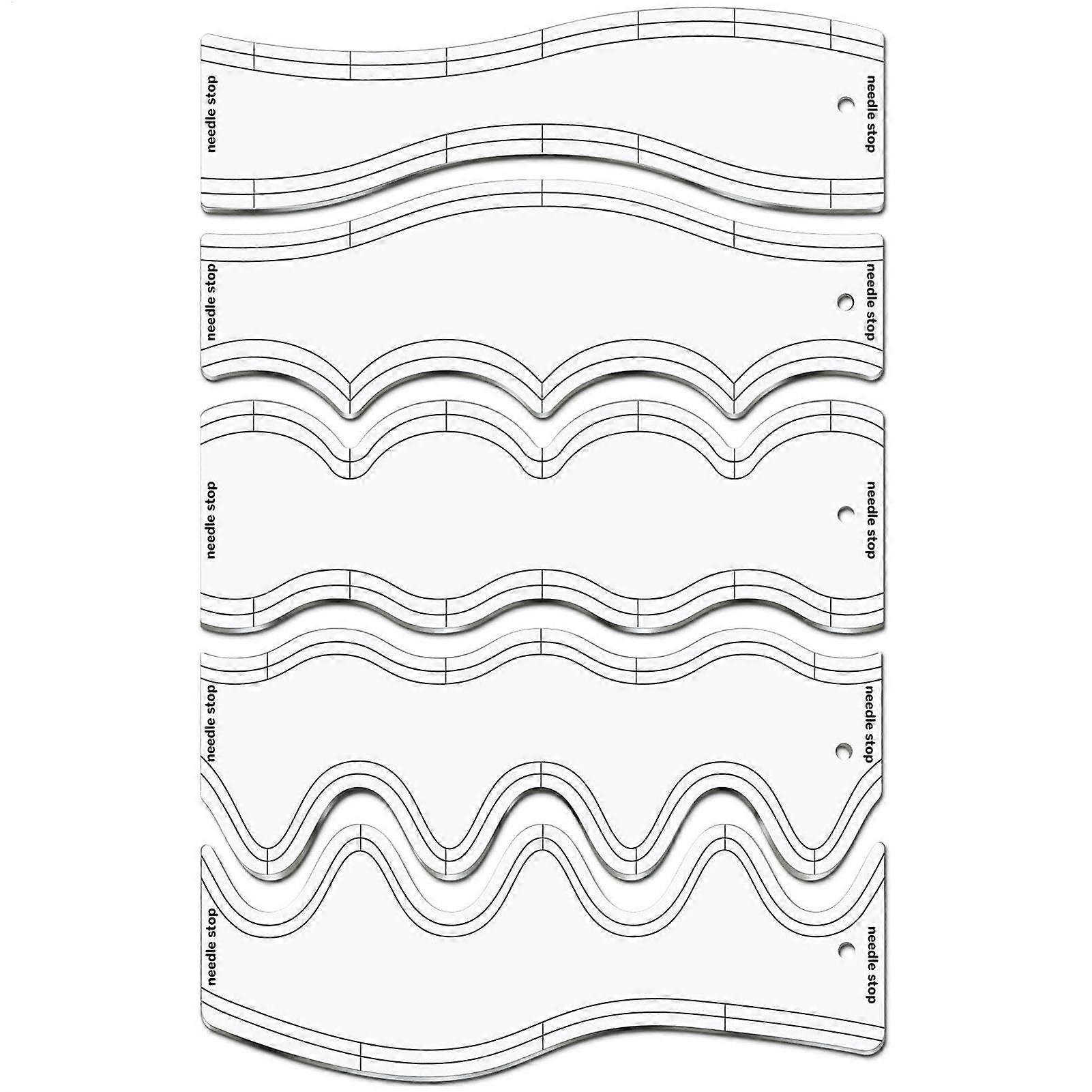 Wave Quilting Rulers Set of 5 | Acrylic Transparent Sewing Templates for Patchwork, Quilting, and Crafting Tools
