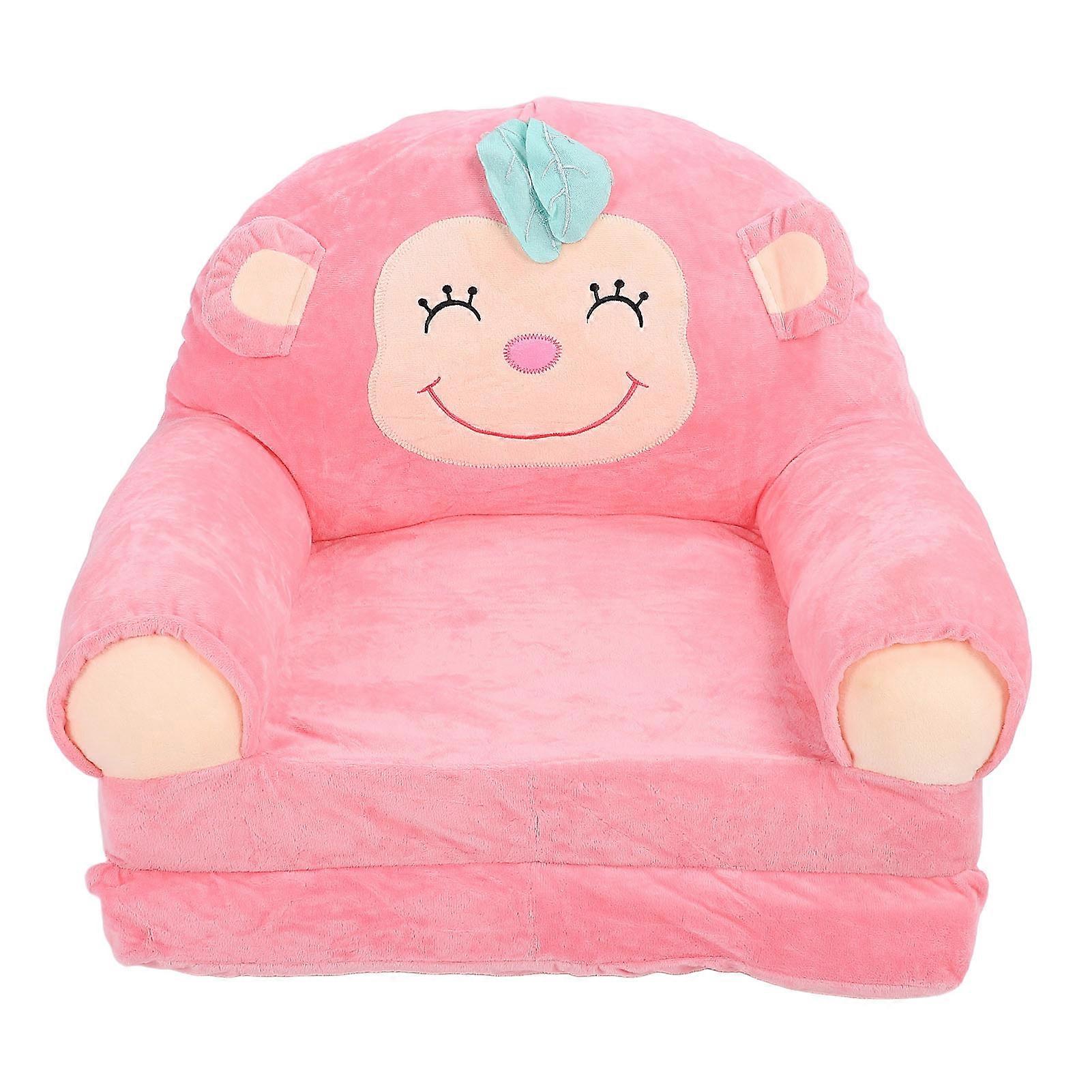 Kids Folding Sofa Soft Fluffy Plush Chair Lounger for Home Kindergarten Pink Monkey Pattern
