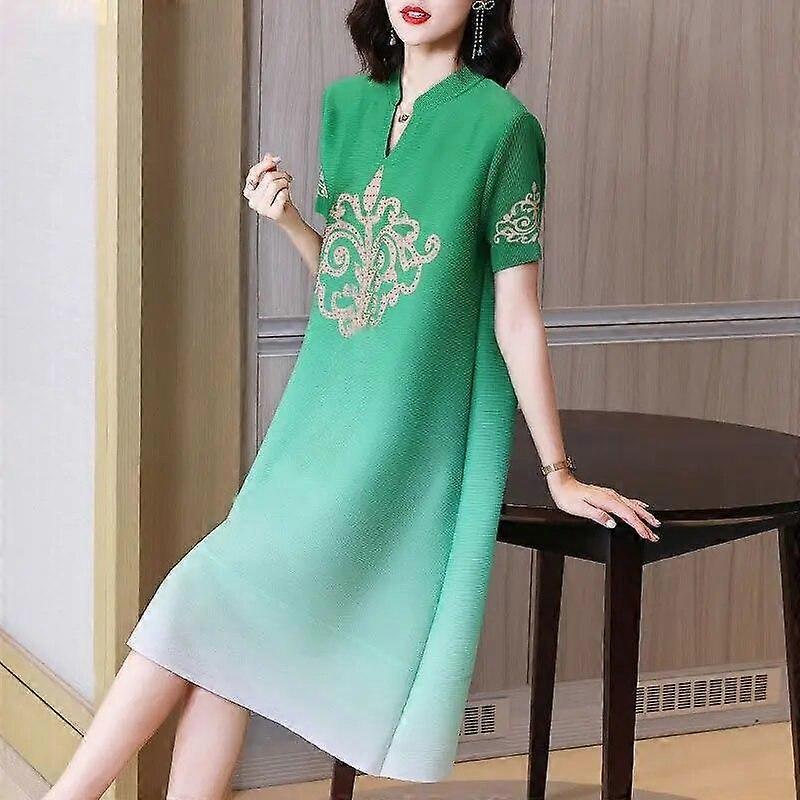 Gradient color new retro western-style summer pleated dress loose and age reducing A-line skirt