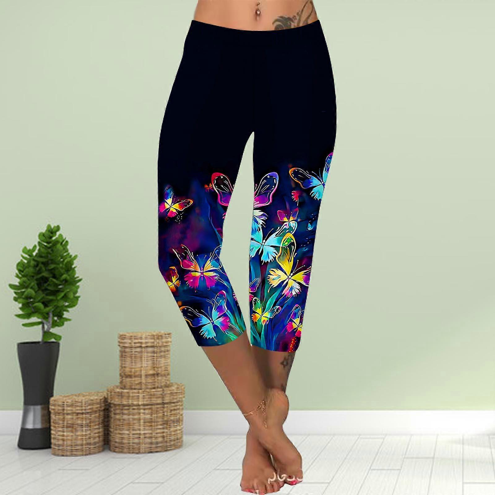 Pants Summer Short Leggings Cropped Skinny Trousers Plus Size Leggins Ladies Slim 3D Pink Flower Butterfly Print Pants