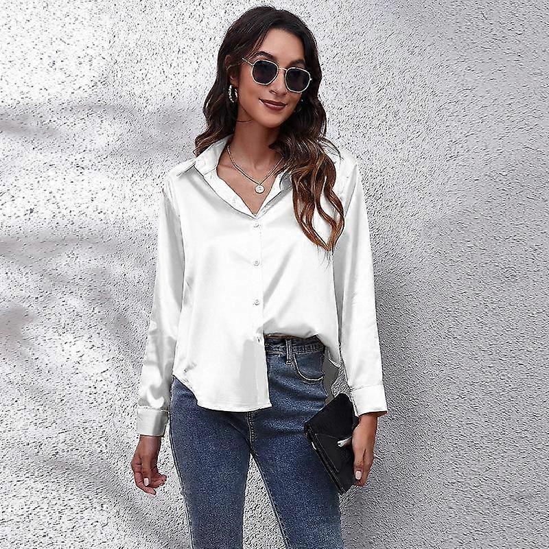 Spring and Autumn Women's Solid Colour Shirt Loose Long Sleeve Blouse