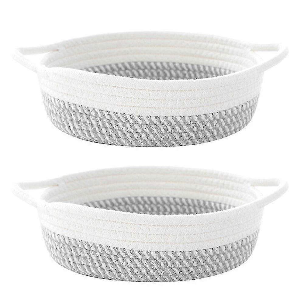 2ピースコットンロープバスケットスモールウーブン収納トレイラウンドオープンスタイル