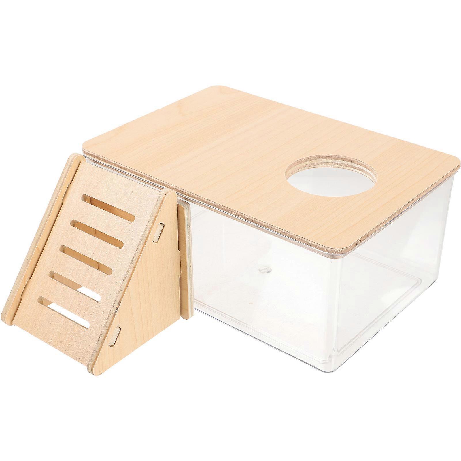 Hamster Health Bath, Sand Bath Container with Wooden Ladder for Small Animals