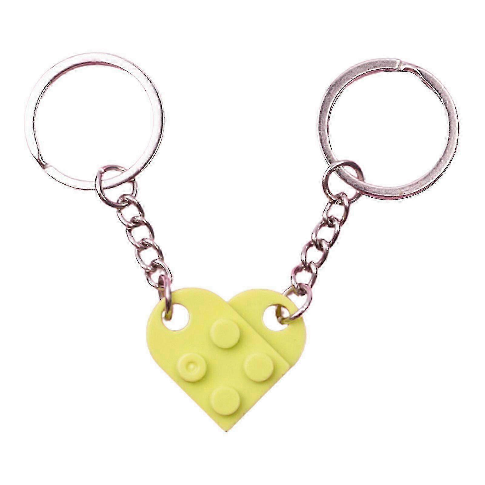 カップル用ハートキーホルダーセット、バレンタイン用レンガハートキーホルダー-グリーン