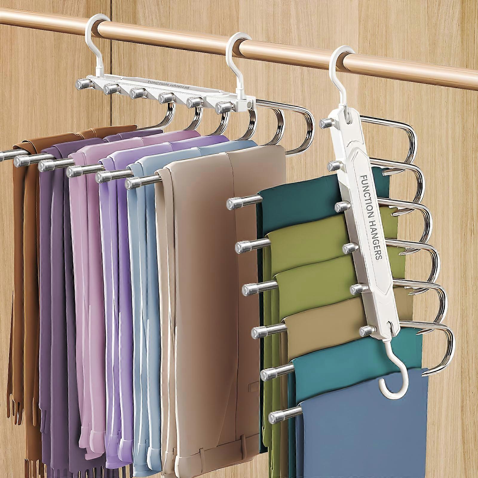 6in1 Trouser Hanger, Spacesaving, NonSlip Magic Hangers, Foldable Multifunctional Holder