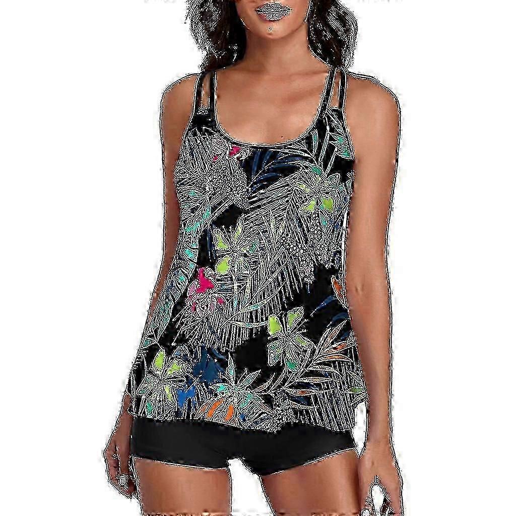 ملابس السباحة الزهرية Tankini للنساء مع ملابس سباحة من قطعتين للتحكم في البطن