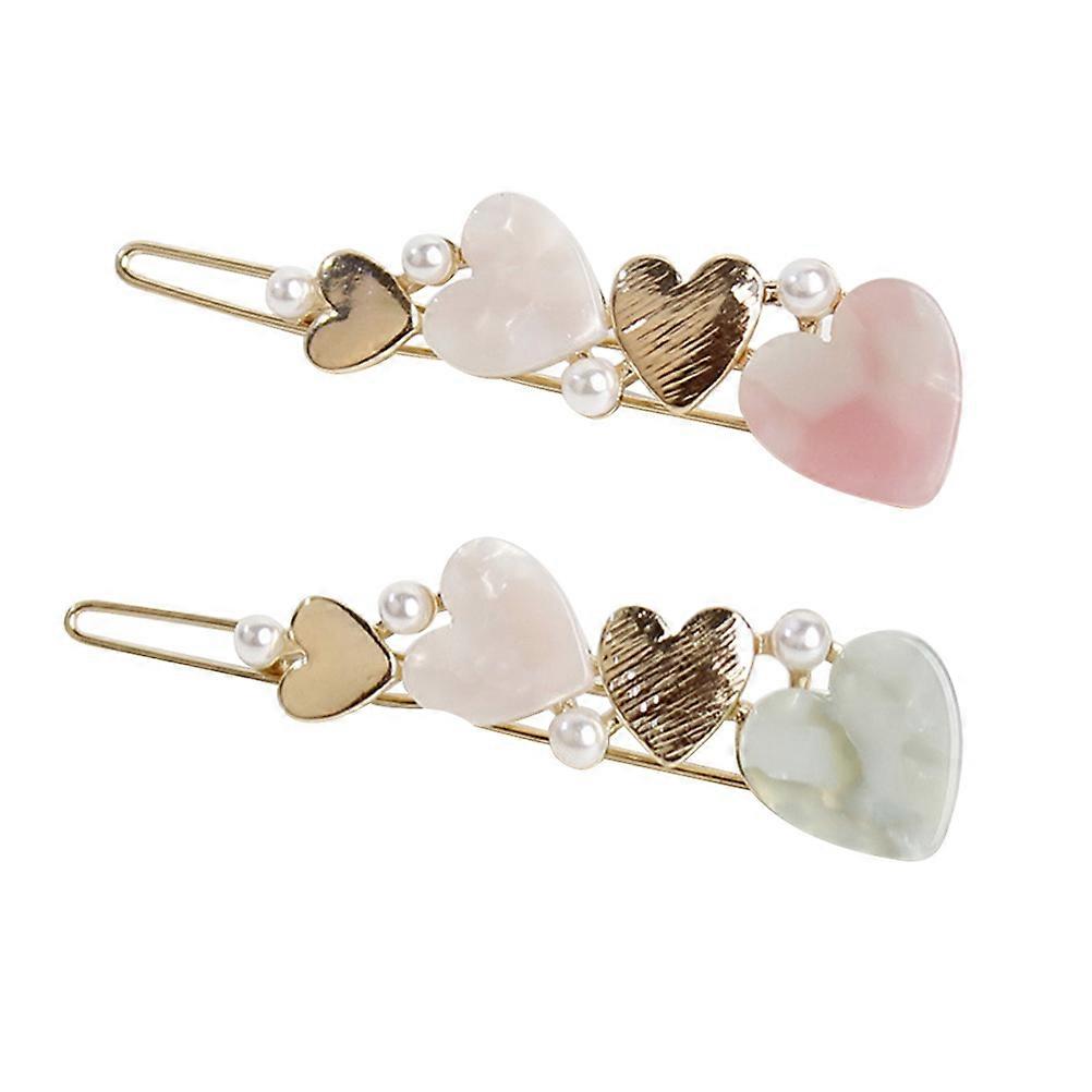 女性用ヘアグリッププリティハートシェイプパールマットバレッタヘッドウェアアクセサリーグリーンピンク2個