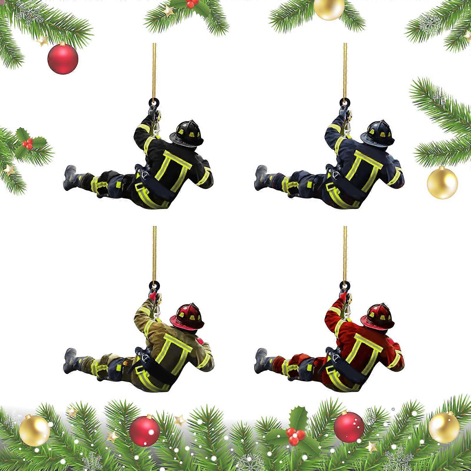4 x Christmas Tree Fireman Acrylic Ornaments, Decorations and Pendants  Christmas Decorations for Wall, Banner, Window and Tree