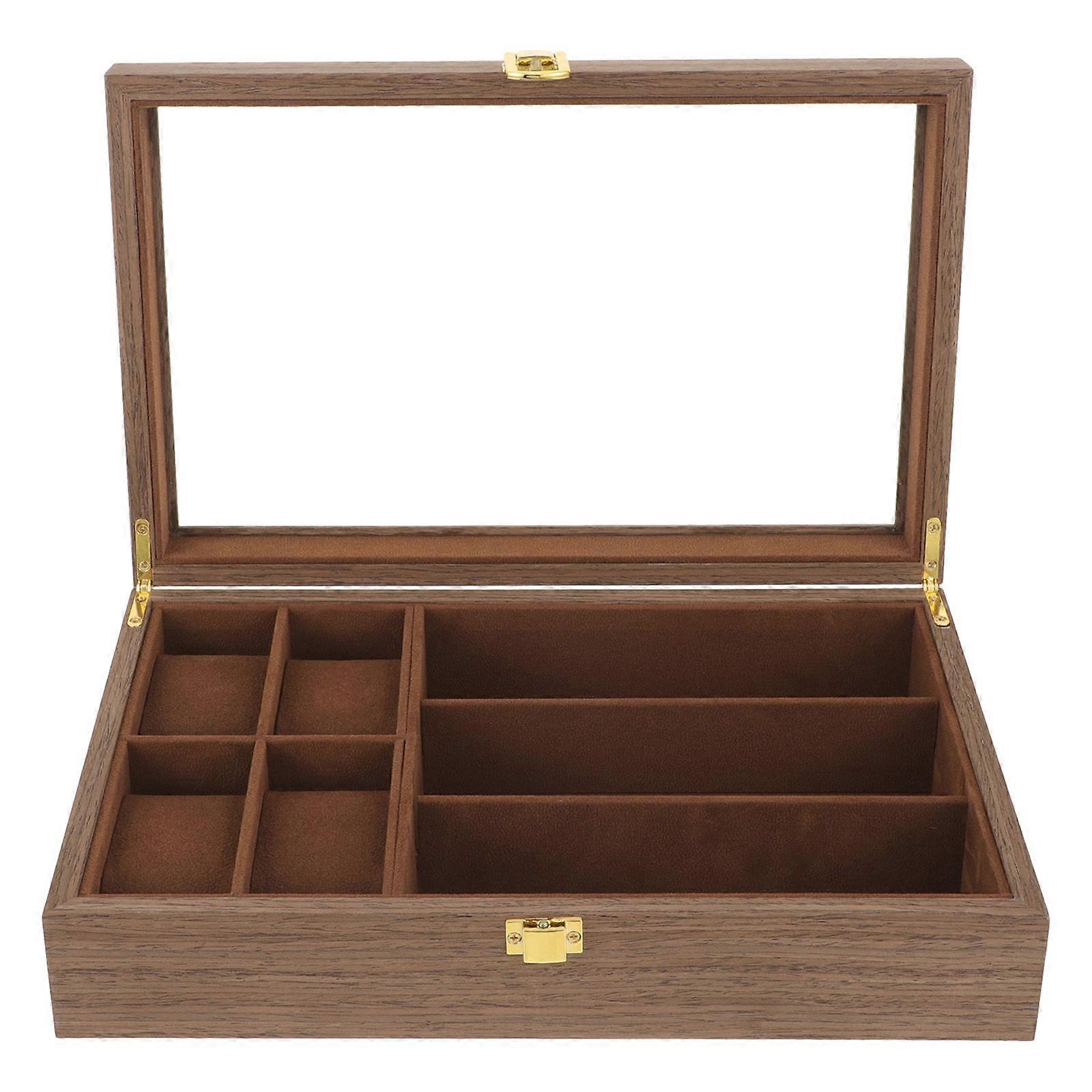 Brown Jewelry Organizer with Multi-grids Design for Storage Use Portable and Durable Synthetic