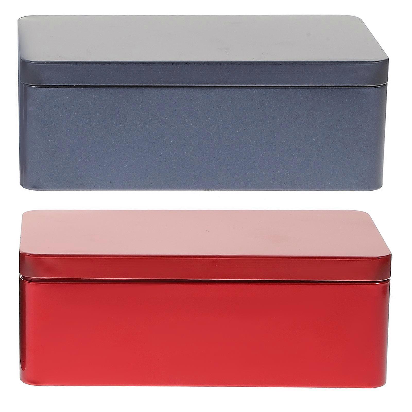 Tinplate Rectangular Storage Box Portable Tea Leaf Storage Containers Red 18x10x7cm 2Pcs