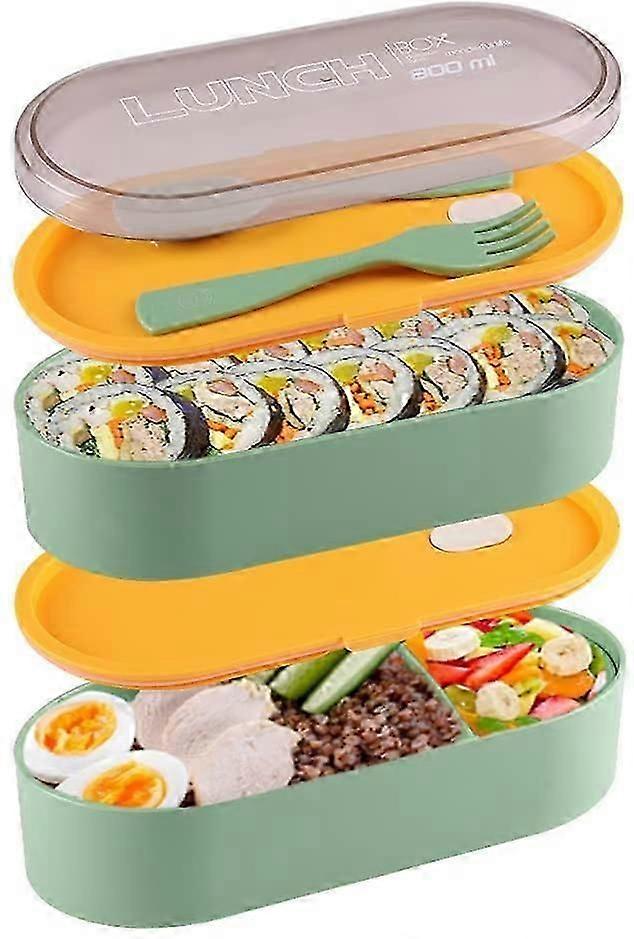 Japanese Bento Box Adult Lunch Box,Stackable 3 Layer Bento Box With Sauce Container