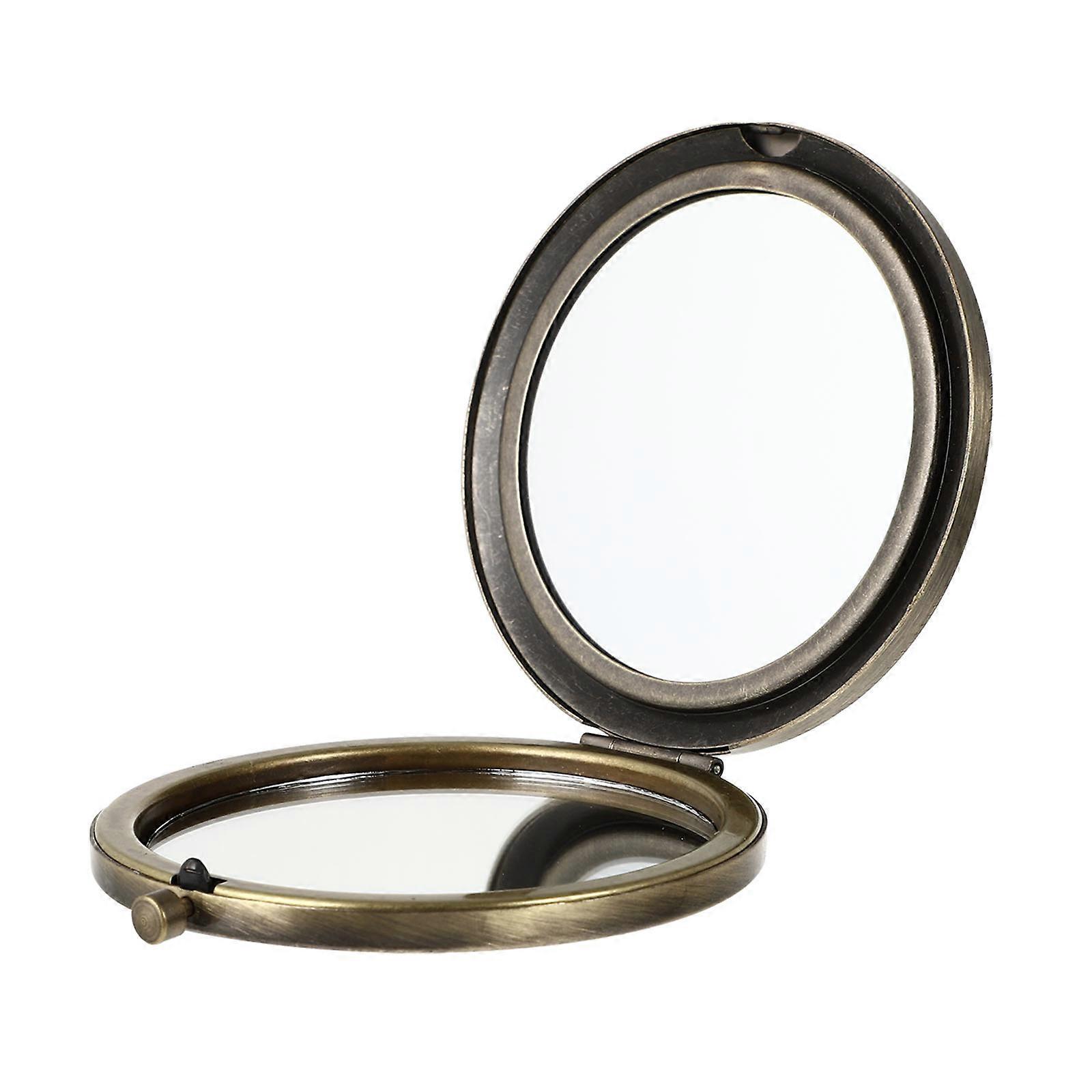 Travel Makeup Mirror Wooden Metal Portable Round Mirror 7x7cm Non-Distorted 1Pack