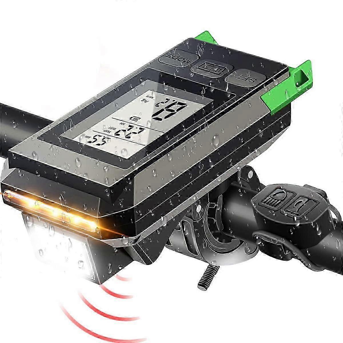 4 in 1 Fahrradscheinwerfer mit LCD-Display, Tachometer und Hupe, USB-aufladbarer Fahrradcomputer für O