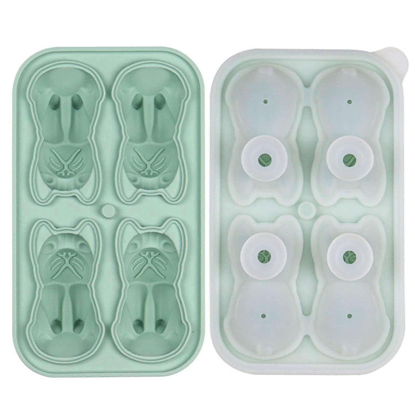 Ice Cube Tray with 4 Cavities, Silicone Mold for Cocktail Parties, Green Color, Durable and Flexible Design