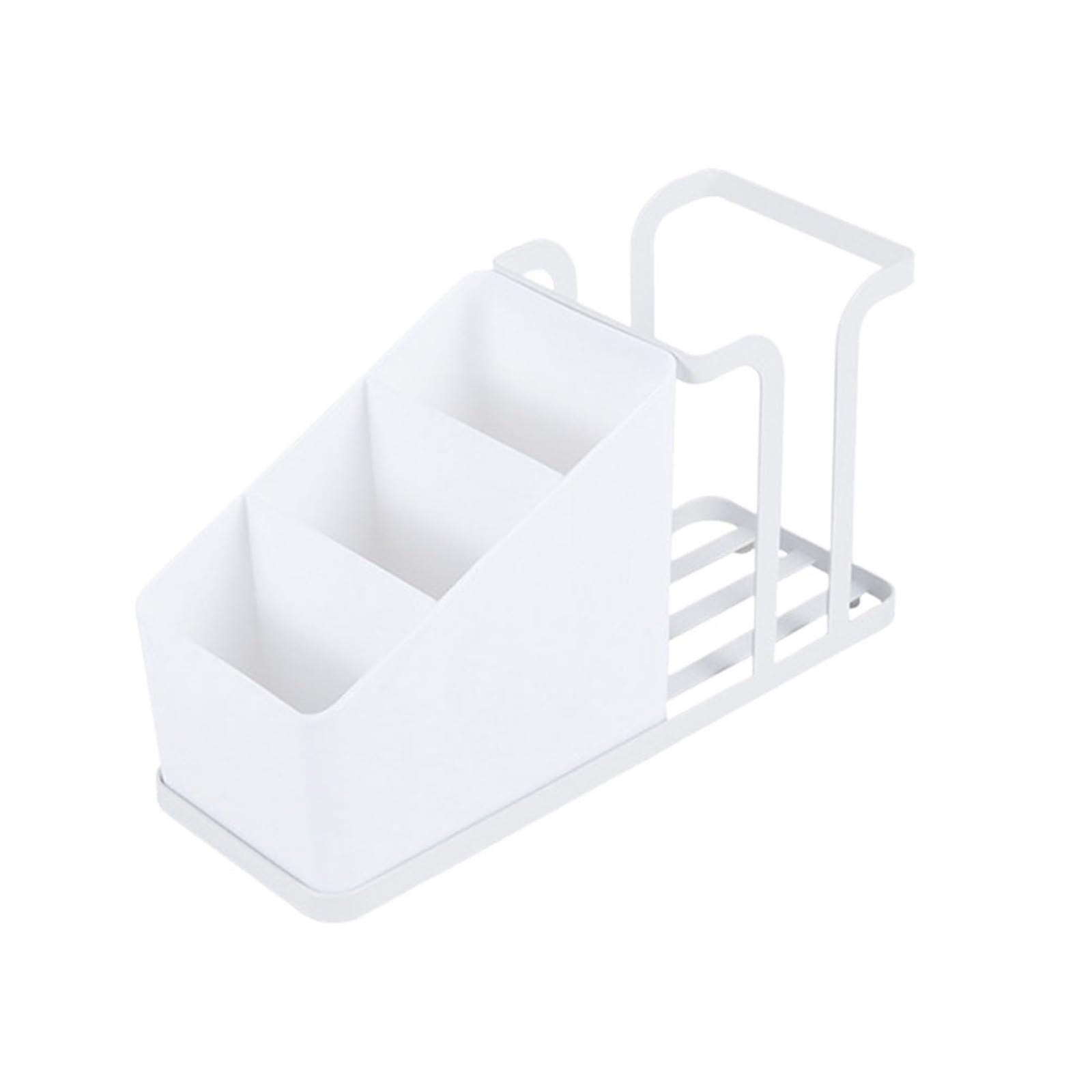 Tea Bag Organizer Rack for Coffee Cups, Spoons, Forks, Straws, and Sugar - White Desktop Storage Container