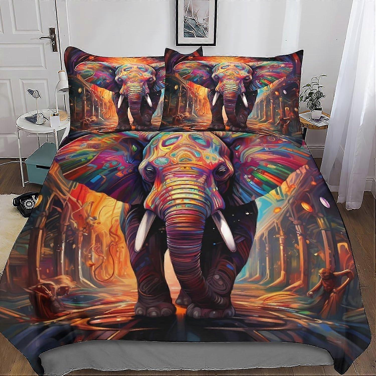 Creative 3D Print Elephant Bedding Set Duvet Cover Soft Microfiber Hidden Zipper for Kids and Adults 3 Pieces