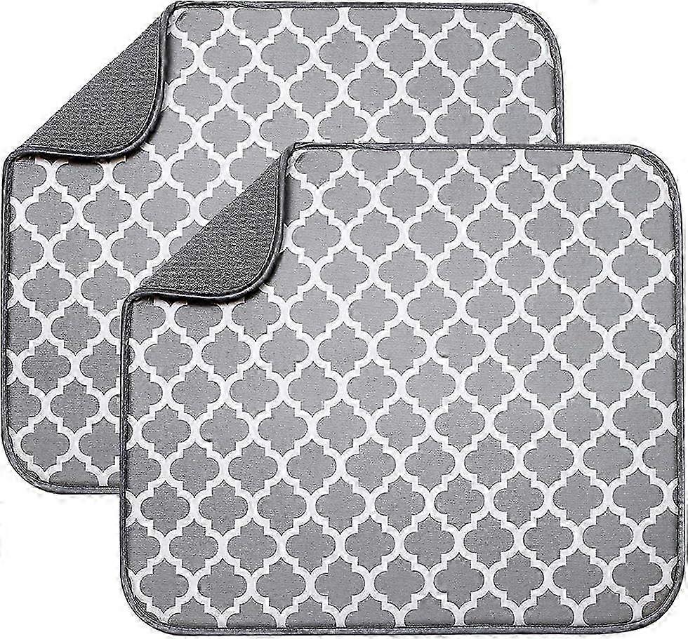 2 Pack Microfiber Drying Mat for Dish Drainer, Absorbent Mat for Glasses, Plates and Cups 40cm x 46cm, Gray Rack