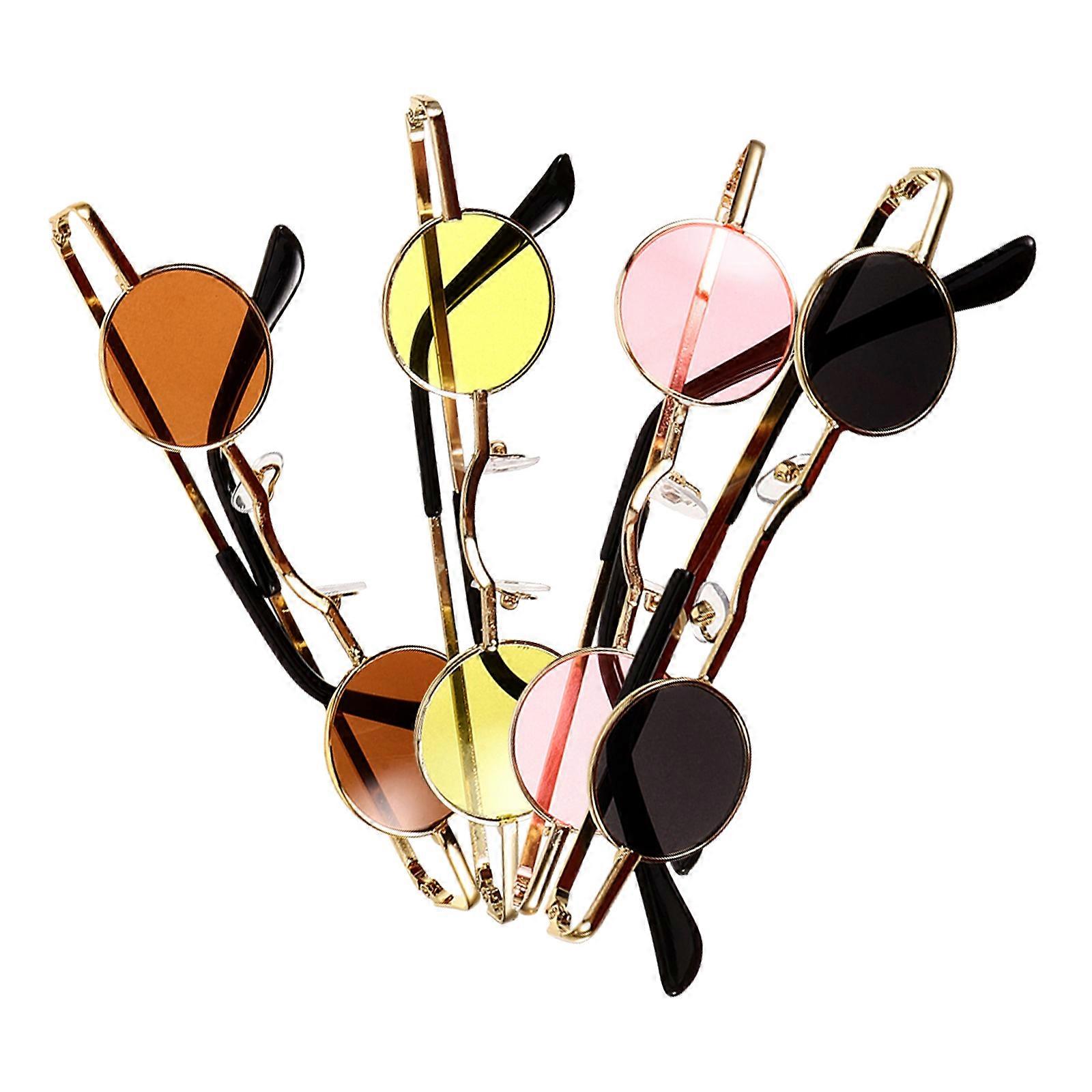 Hip Hop Eyeglasses Small Round Sunglasses for Unisex 4Pcs Punk Sunglasses