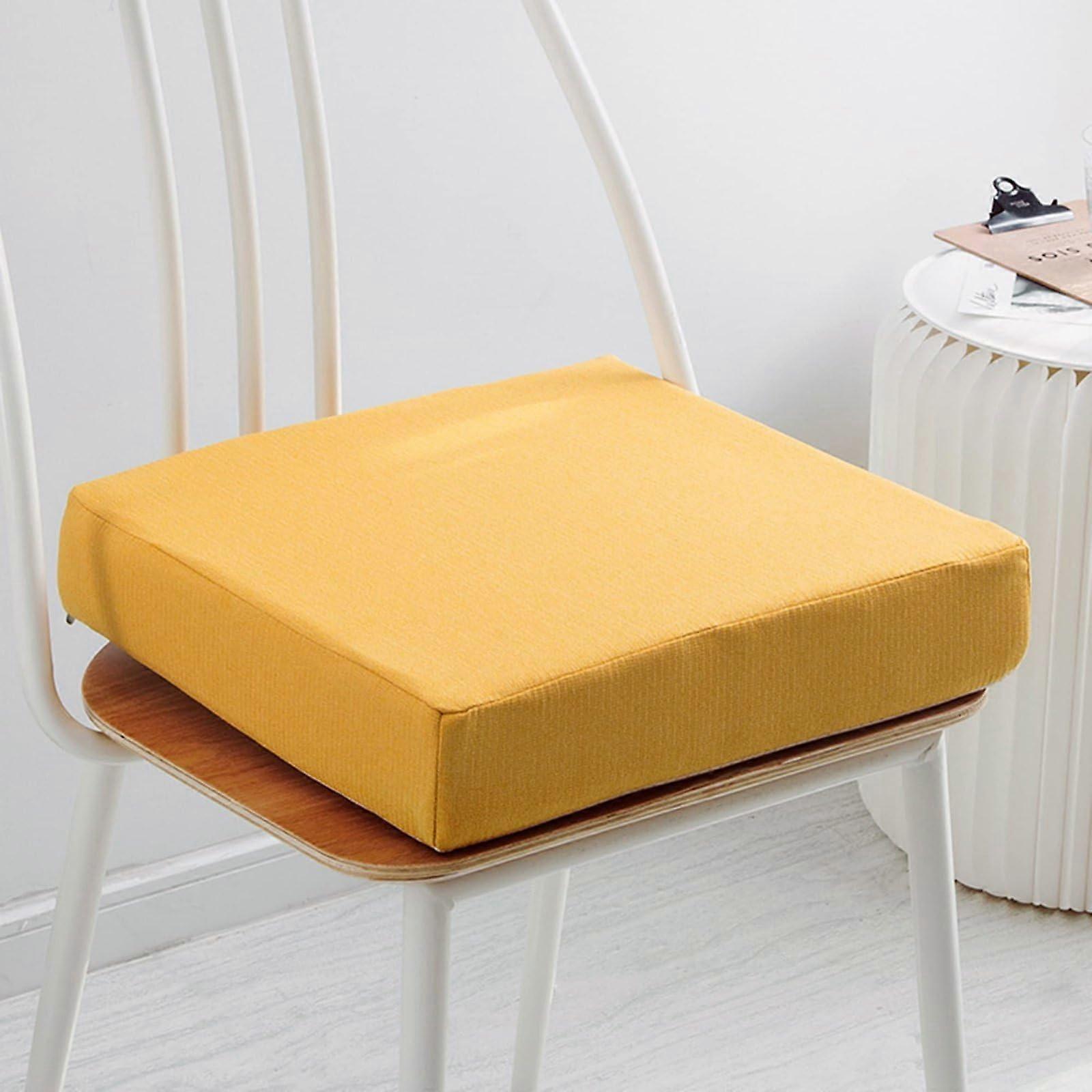 Removable Memory Foam Chair Cushion, Thick Seat Padding, NonSlip for Chairs, Yellow, 50x50x8cm