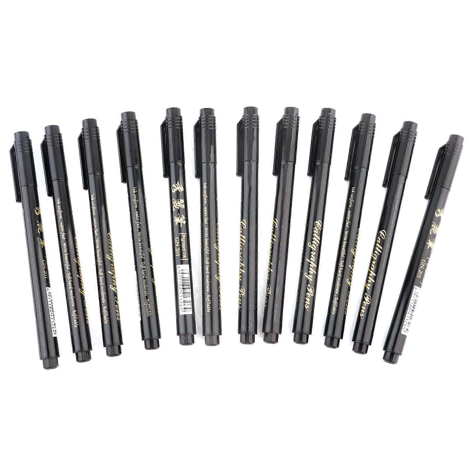 12pcs Refillable Calligraphy Practice Pen Soft Chinese Brush Stationery Supplies (Medium sized)
