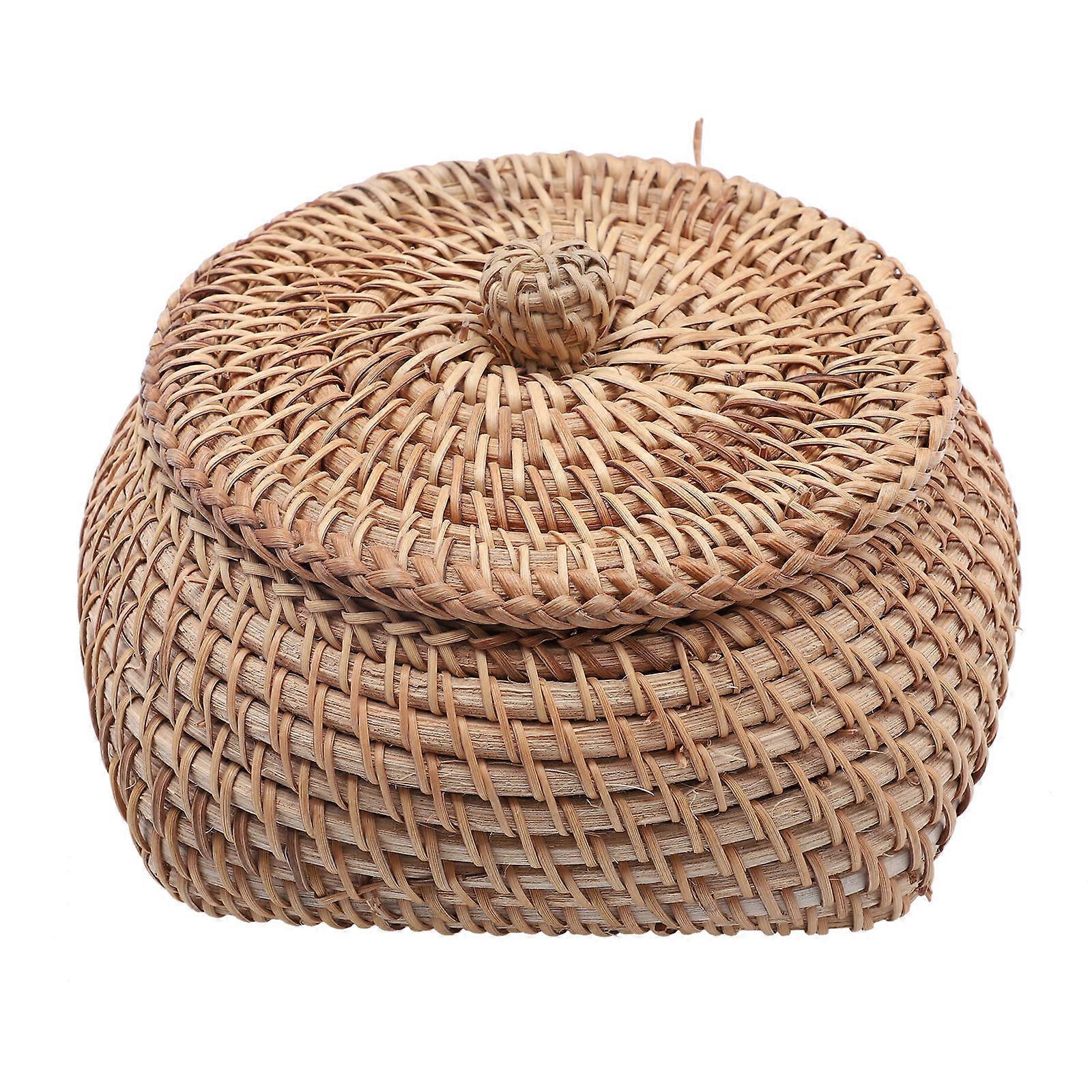 Rattan Woven Storage Basket with Lid for Toys and Sundries