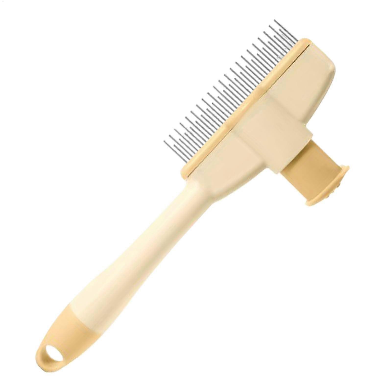 Pet Flea Comb For Cats With Thick Fur - Gentle Grooming Brush With Release Button - Tick Remover - Yellow