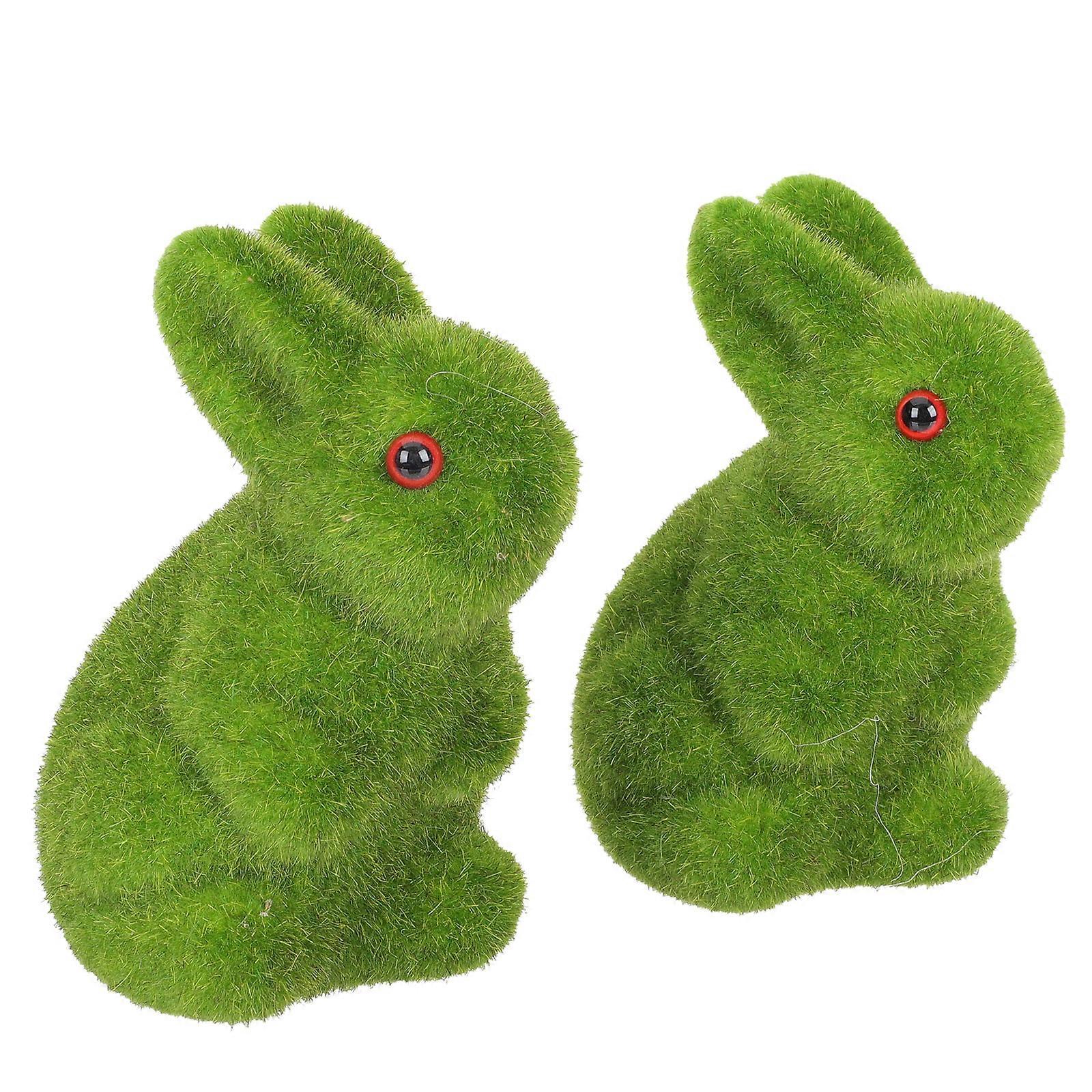 Flocking Bunny Model Rabbit Photo Prop Garden Home Easter Party 14x8x7cm Green 2Pcs