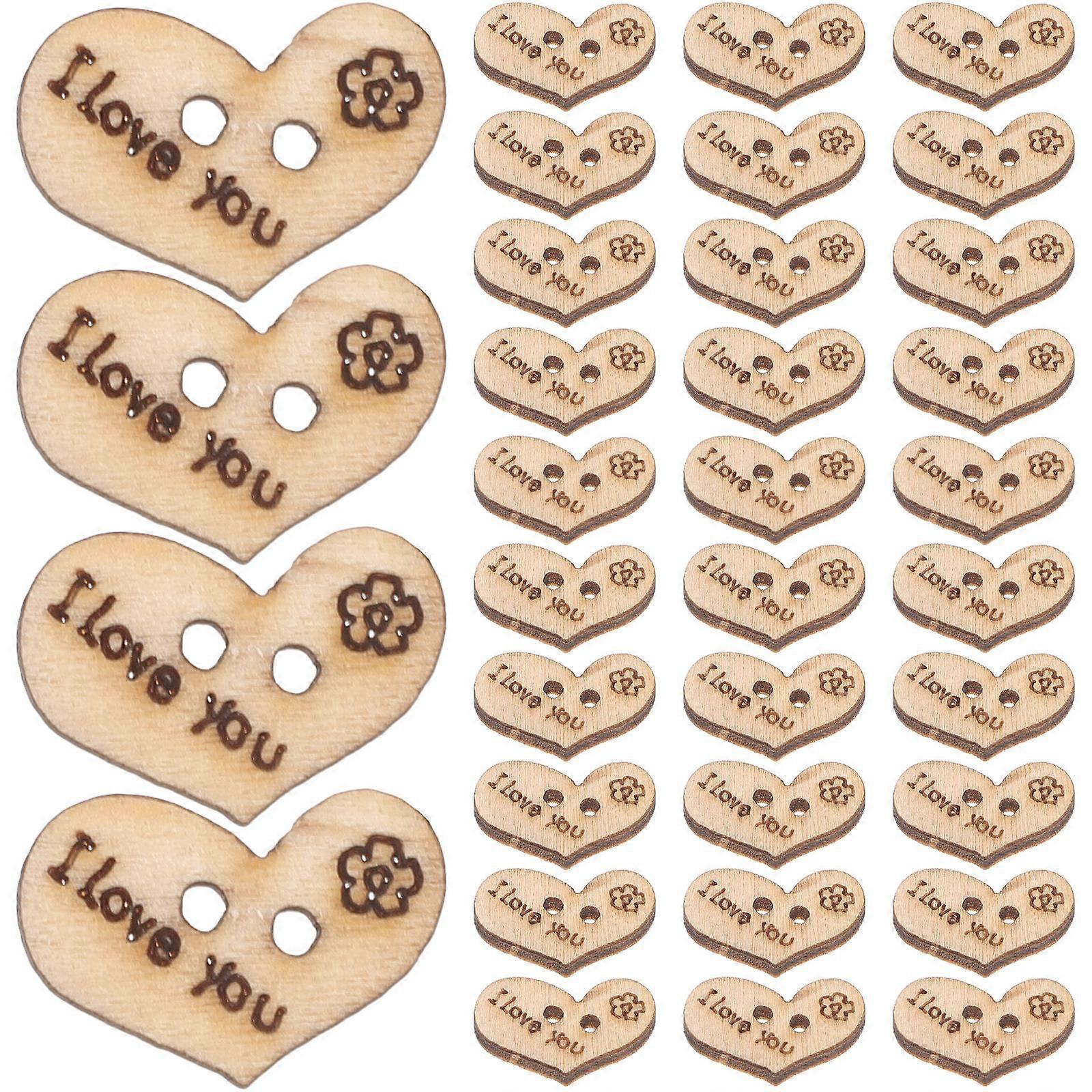 Sewing Buttons Assorted Heart Shape Wooden 1.5x1.1cm For Wedding Holiday Craft Making 100Pcs