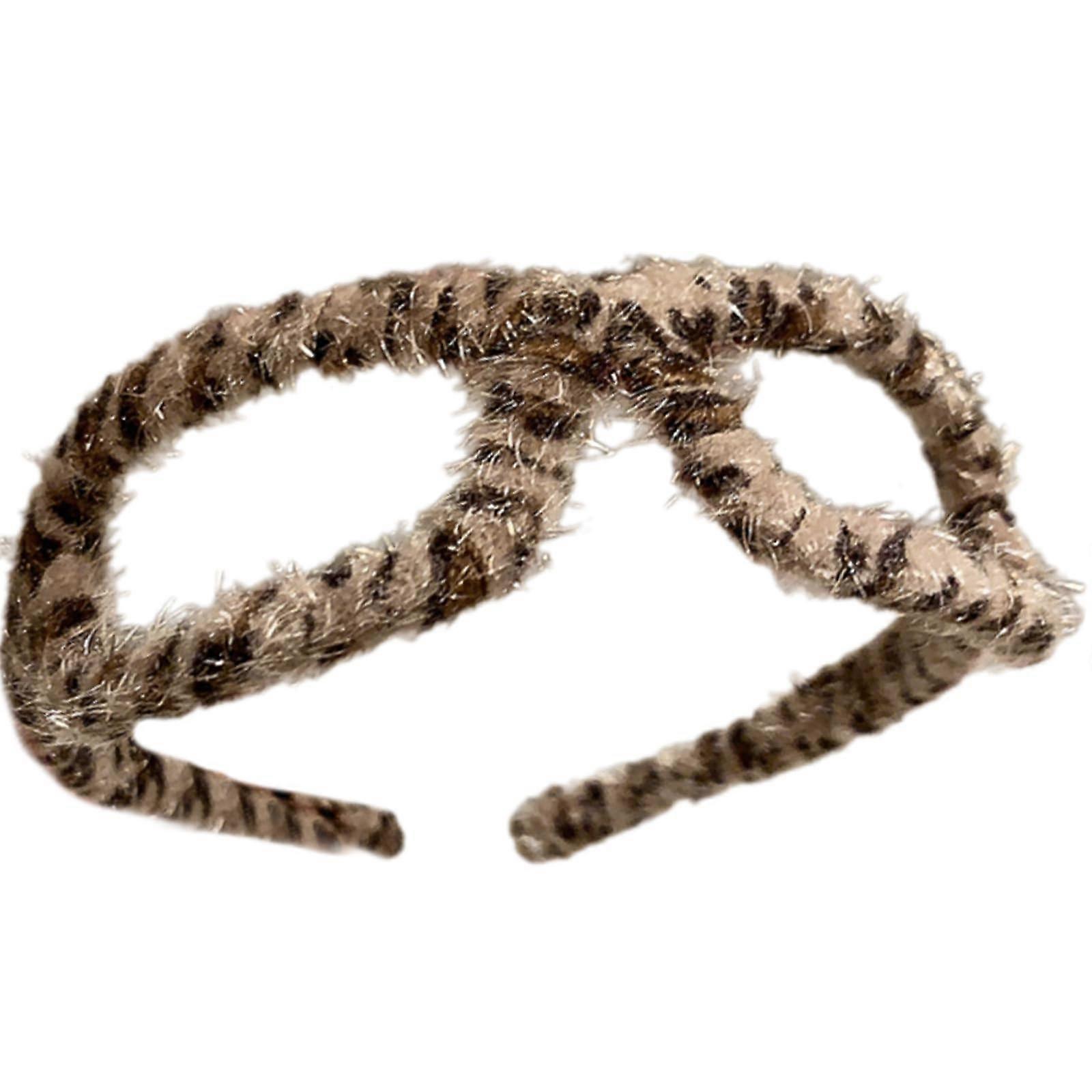 Leopard Print Party Headband with Plush Khaki Hairpiece for Birthday, Stage, and Photo Props