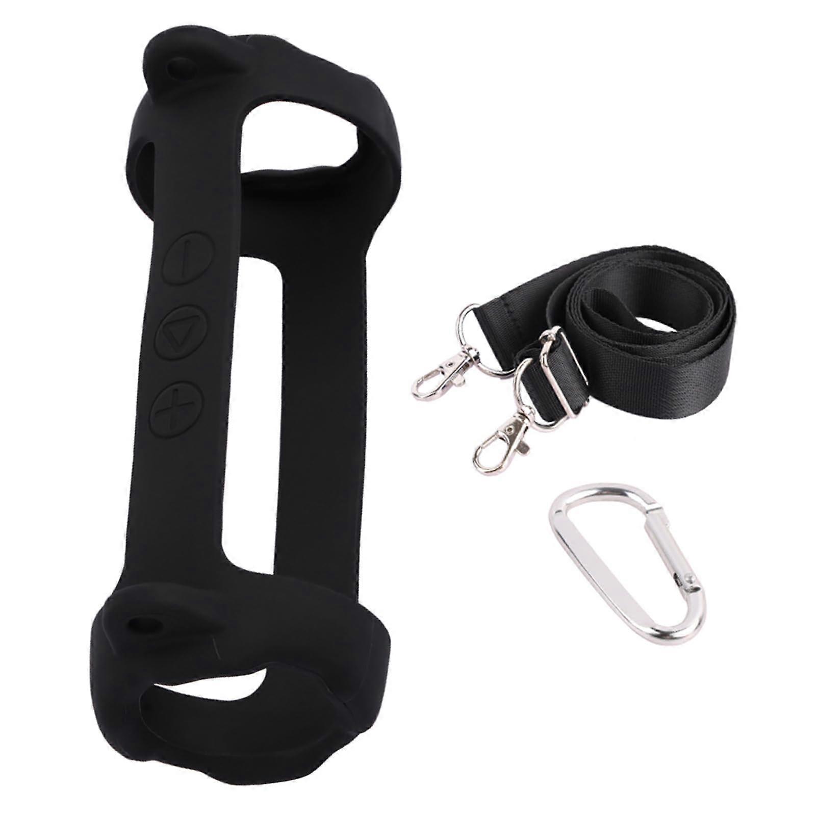 Silicone protective case for portable speakers, shockproof cover with easytocarry adjustable shoulder strap, shockproof black