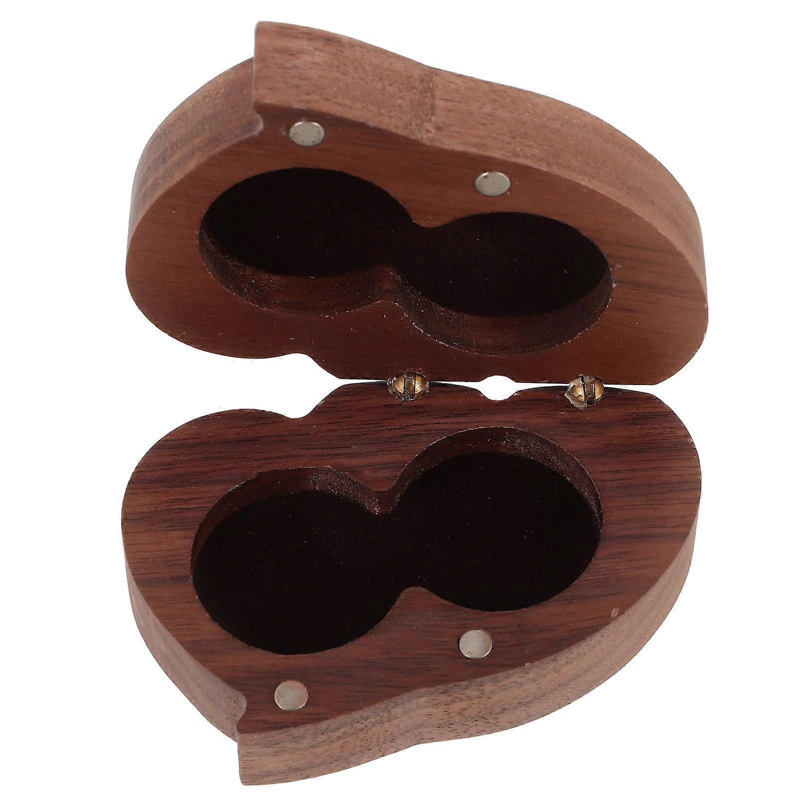 Double Heart Rings Box Chinese Wind Lightweight Portability 7.00X4.50X3.70CM Coffee 1Set
