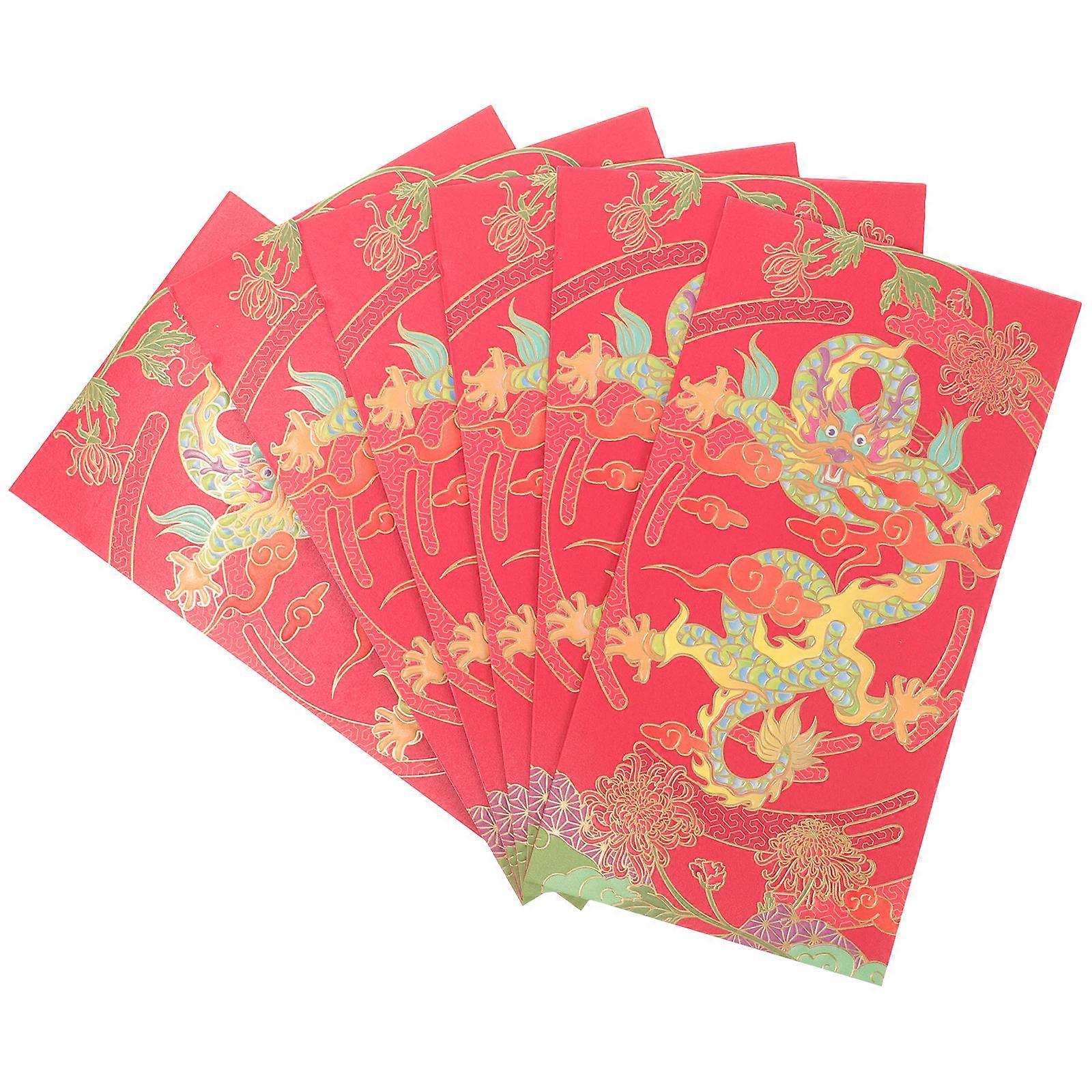 6pcs Thick Red Envelopes with Traditional Dragon Patterns for Chinese New Year, Weddings, Birthdays, and Festive Celebrations