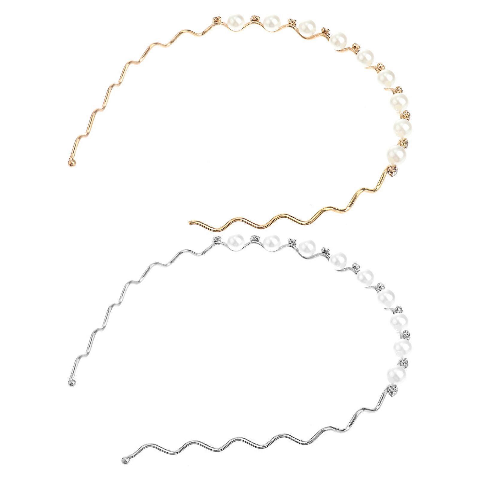 Faixa de cabeça retrô com design de cristal de pérola para mulheres 2 peças de prata e ouro cores sortidas