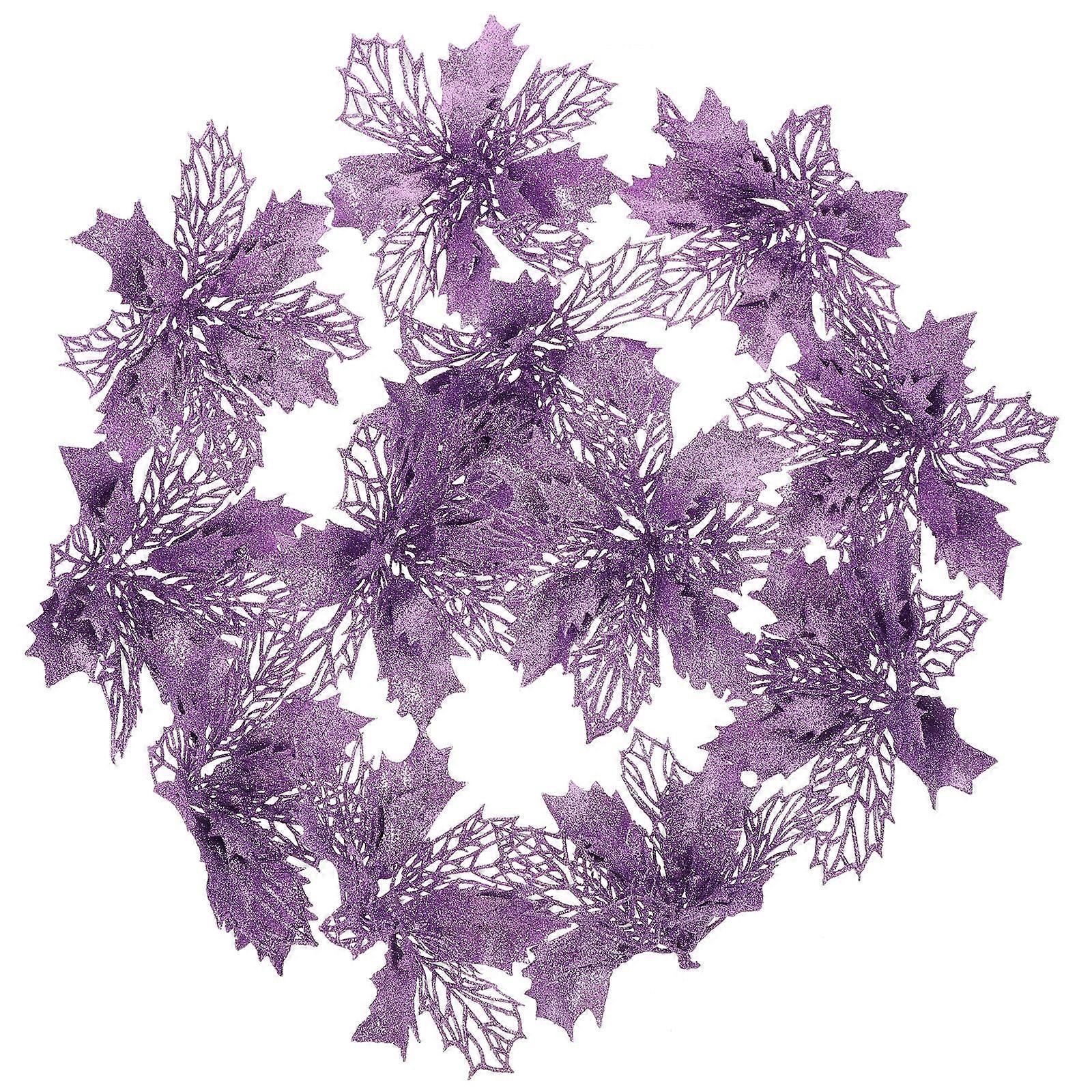1 Set 12Pcs Christmas Tree Decorations Glitter Poinsettia Flowers Hollow Artificial Flowers