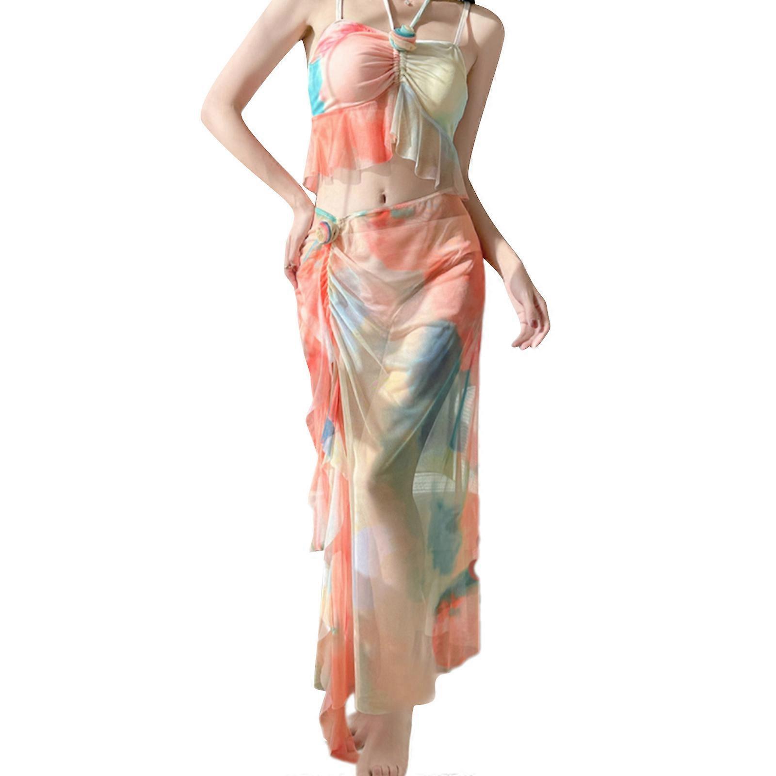 3 Stücke Badeanzug für Frauen Mode Push Up Badeanzug Weibliche Badeanzug Set Blumendruck Bademode Strandbekleidung Rosa S