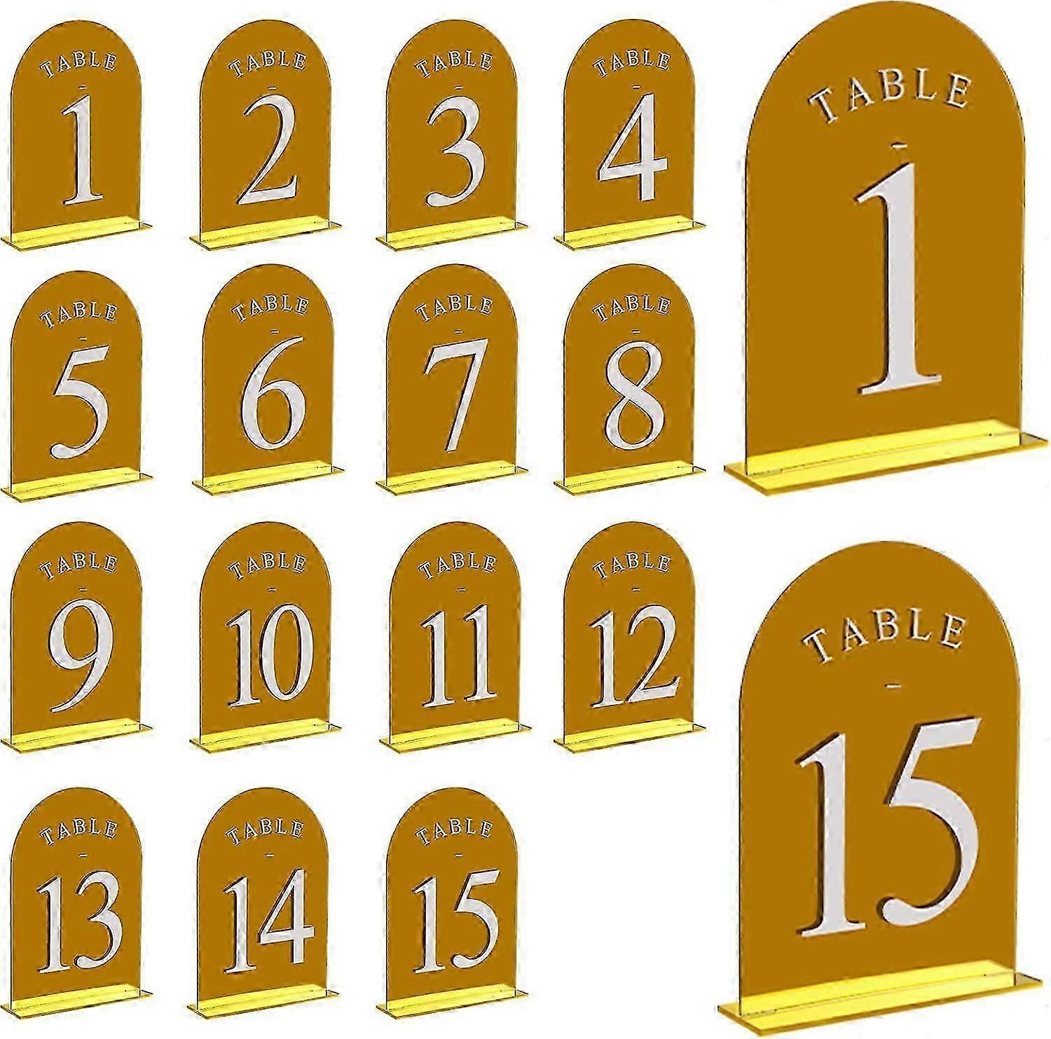 2025 Latest Model 15pcs Mirrored Arch Wedding Table Numbers, Numbers 1-15,
