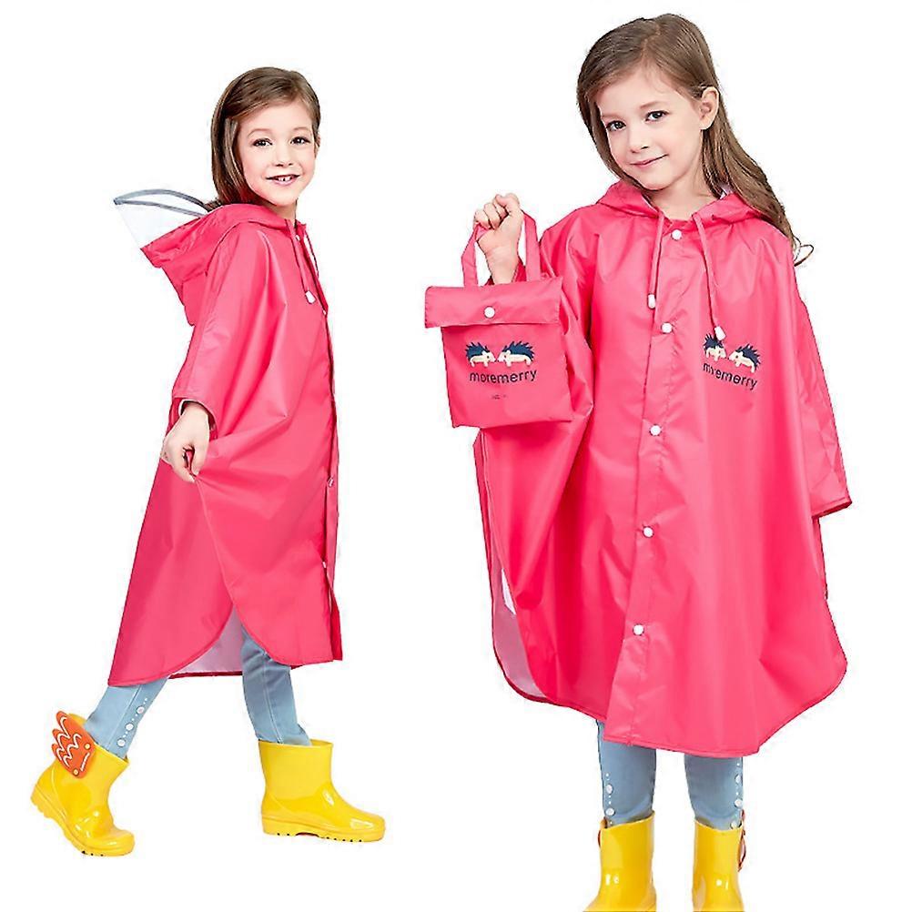 Waterproof Rain Poncho for Children Portable Design Suitable for Hiking and Camping L Size Rosy 1Set