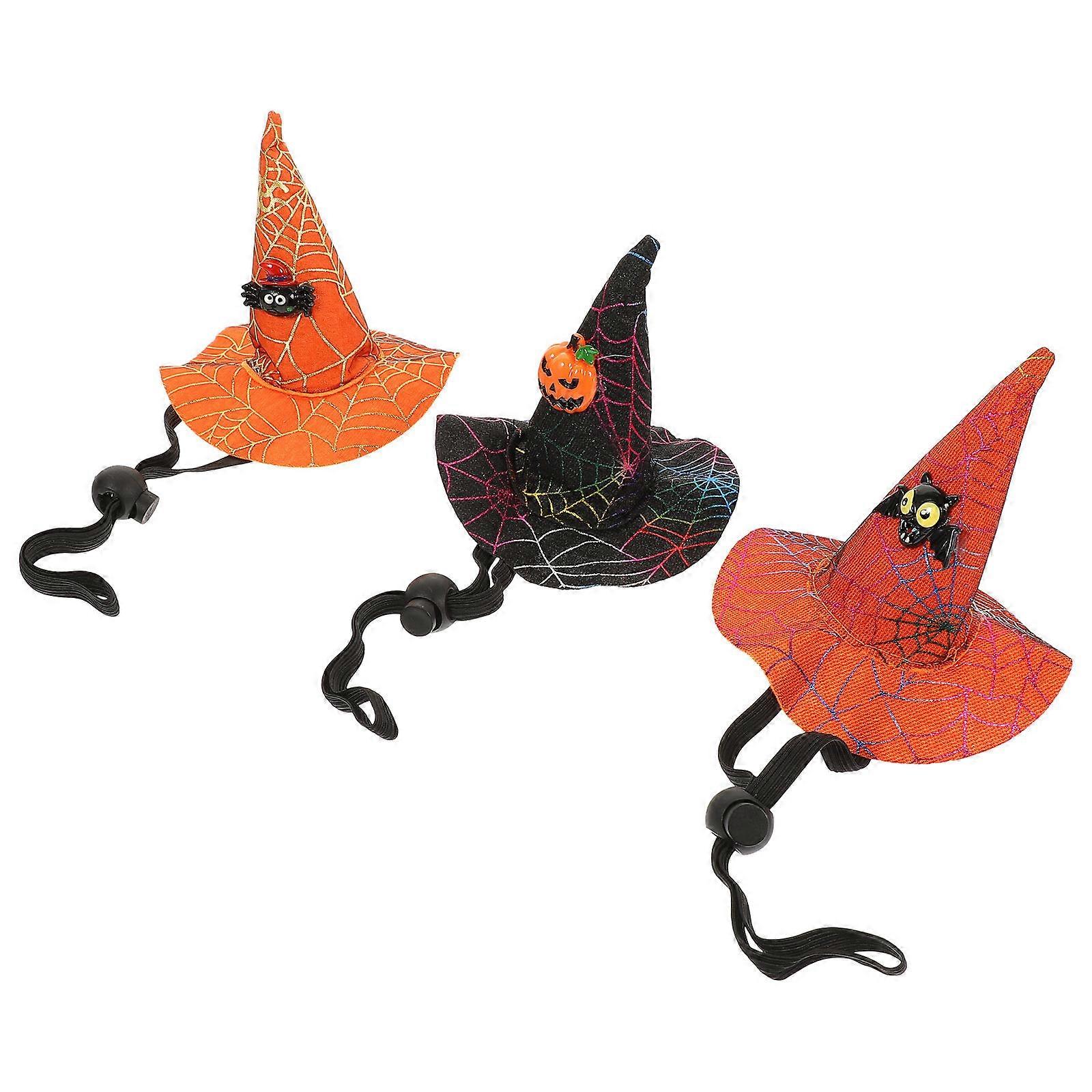 Pet Witch Hats for Halloween – Lightweight Dog & Cat Costume Accessories with Bat, Pumpkin Designs – 3pcs Party Set