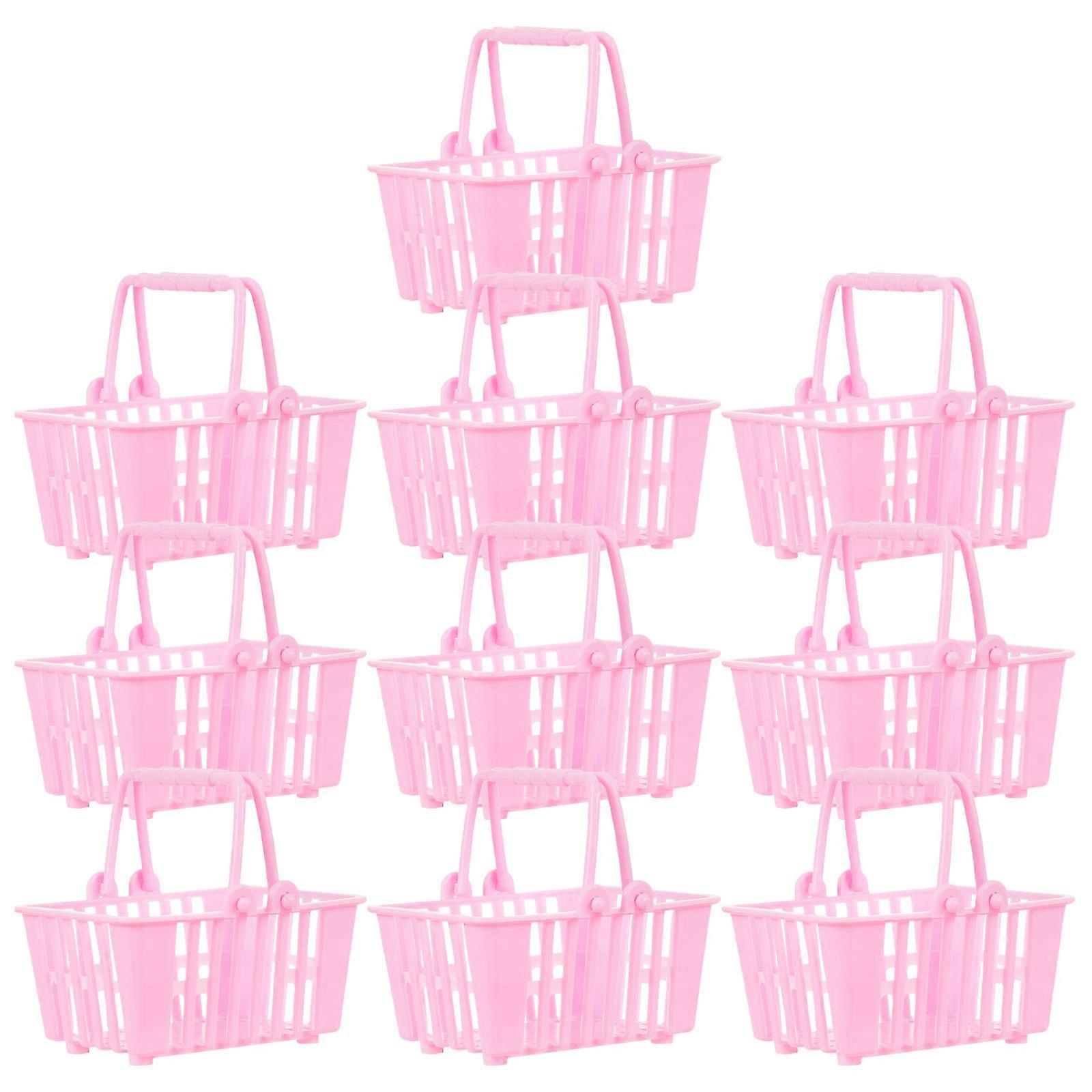 Pink Mini Shopping Basket with Handle for Decoration Miniature Plastic Storage Basket Toys 10 pcs