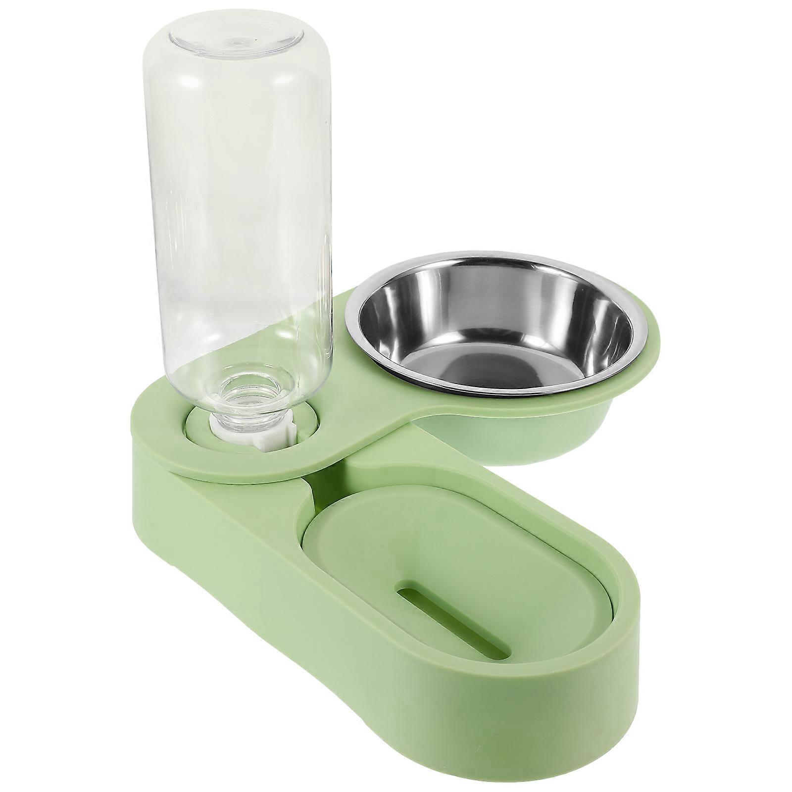 Pet Feeder Station with Automatic Water Dispenser and No Turnover Design for Home Use Light Green ABS Stainless Steel