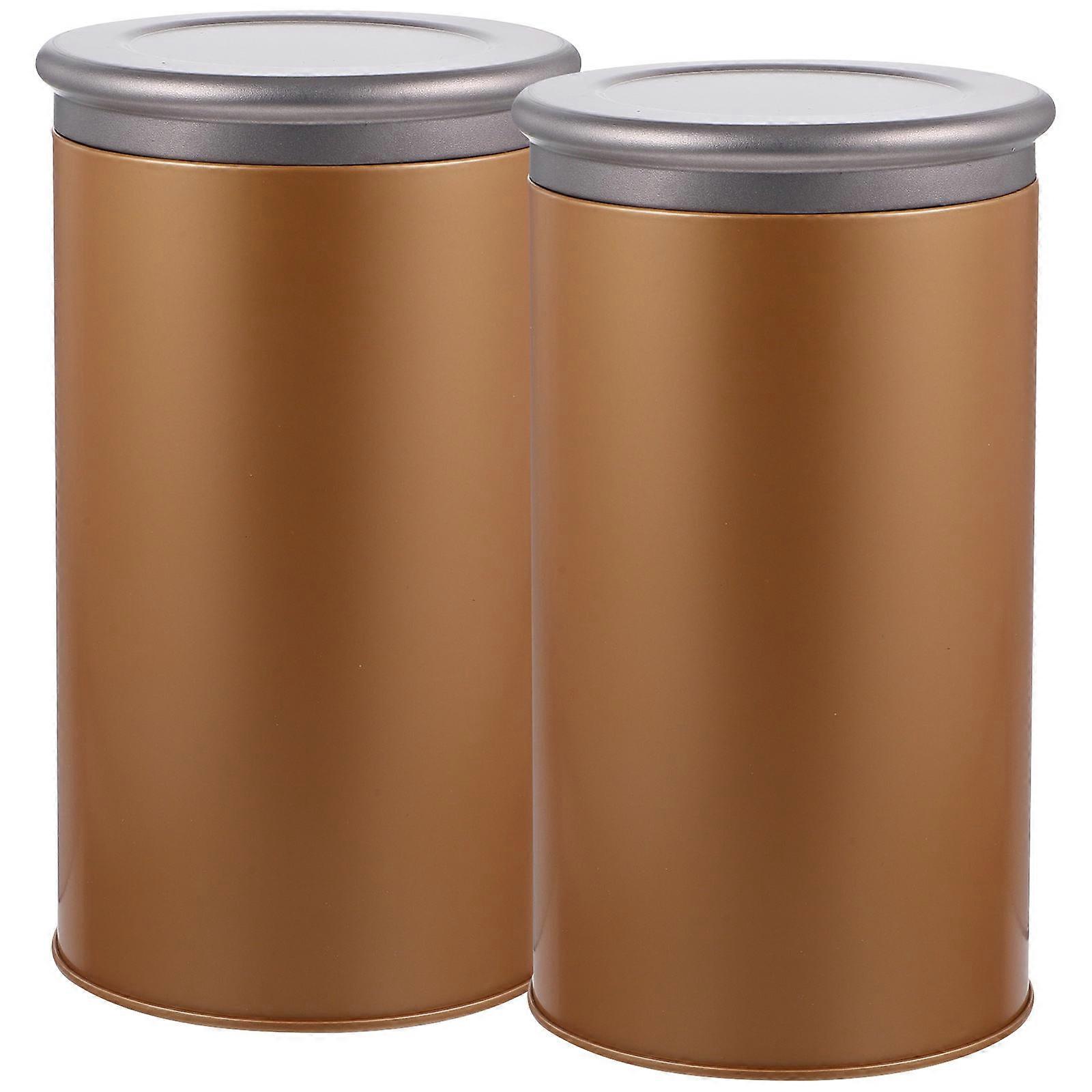Golden Tea Tin Canister with Airtight Lid for Home Use Made of Tinplate 2 Pieces