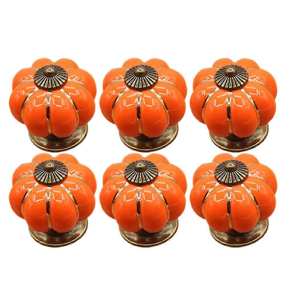 Kitchen Handles for Cupboards Ceramic Knobs Wardrobe Furniture Pull Orange 4x4x4cm Square 6Pcs