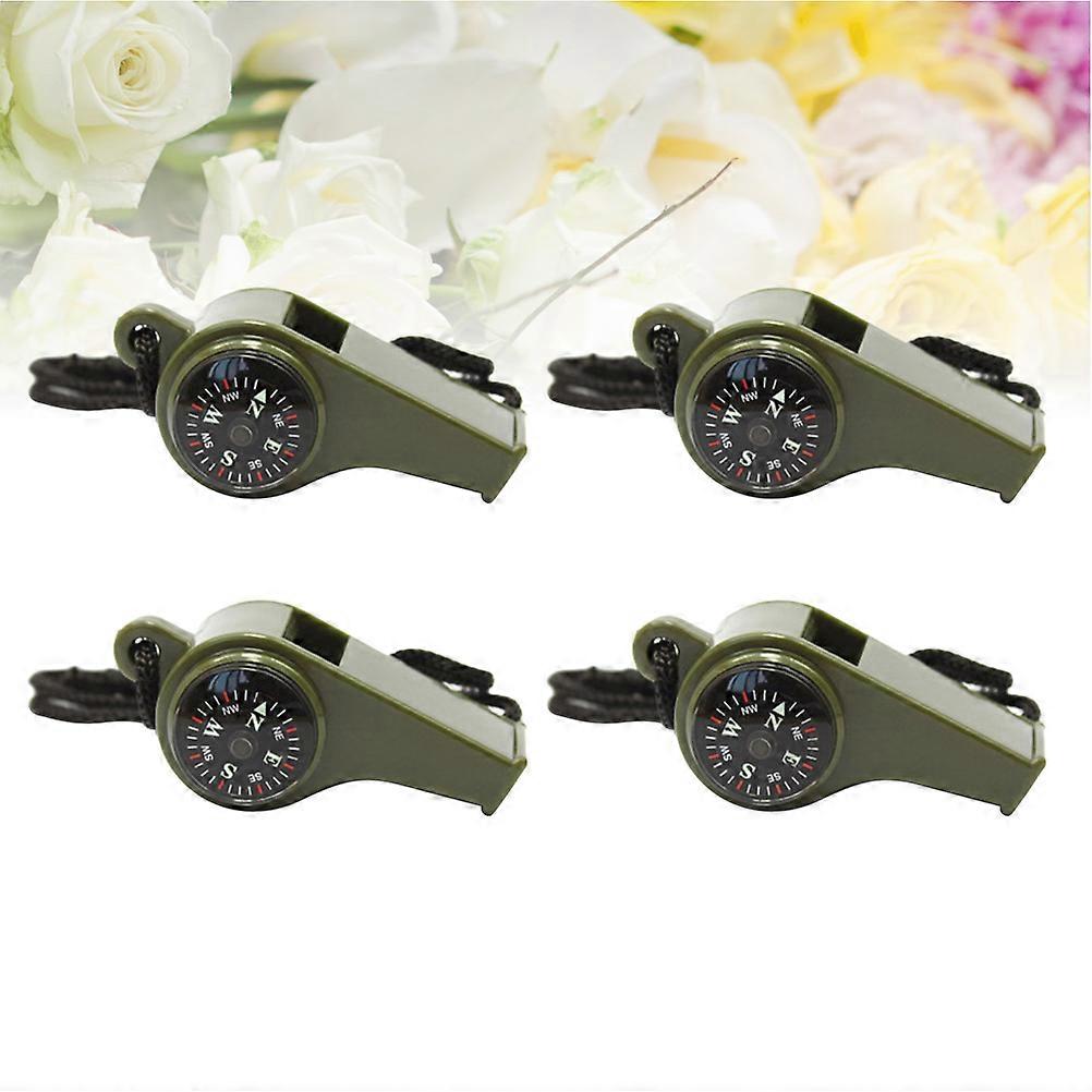 Outdoor Multi-function Whistle 4Pcs For Camping Hiking Mountain Climbing With Thermometer And Compass Green