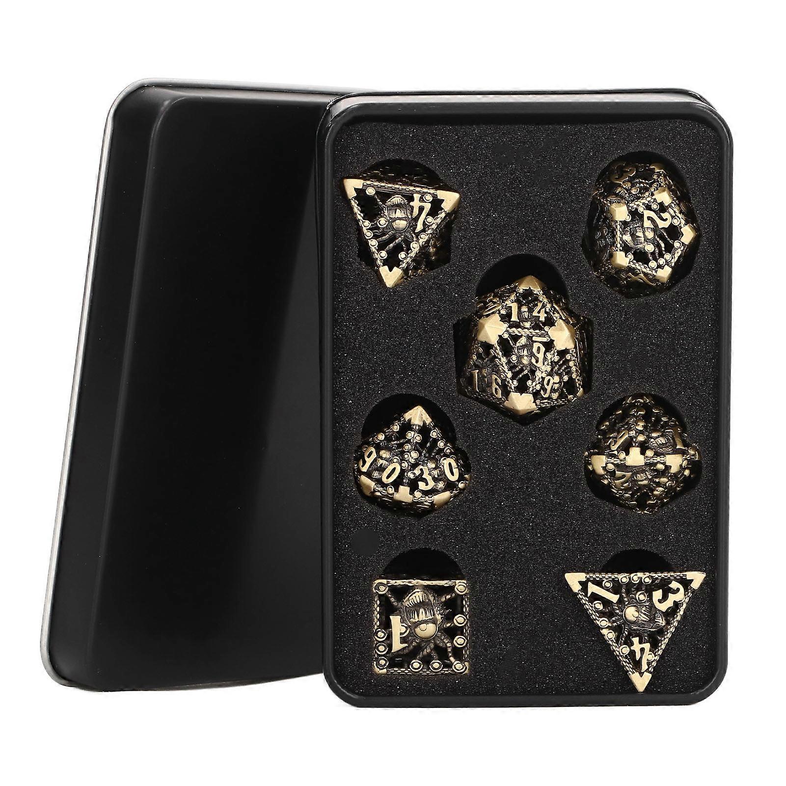 7pcs Polyhedral Dice Set Hollow Metal Carved Nonfading Rounded Corner Wearproof for Board Games