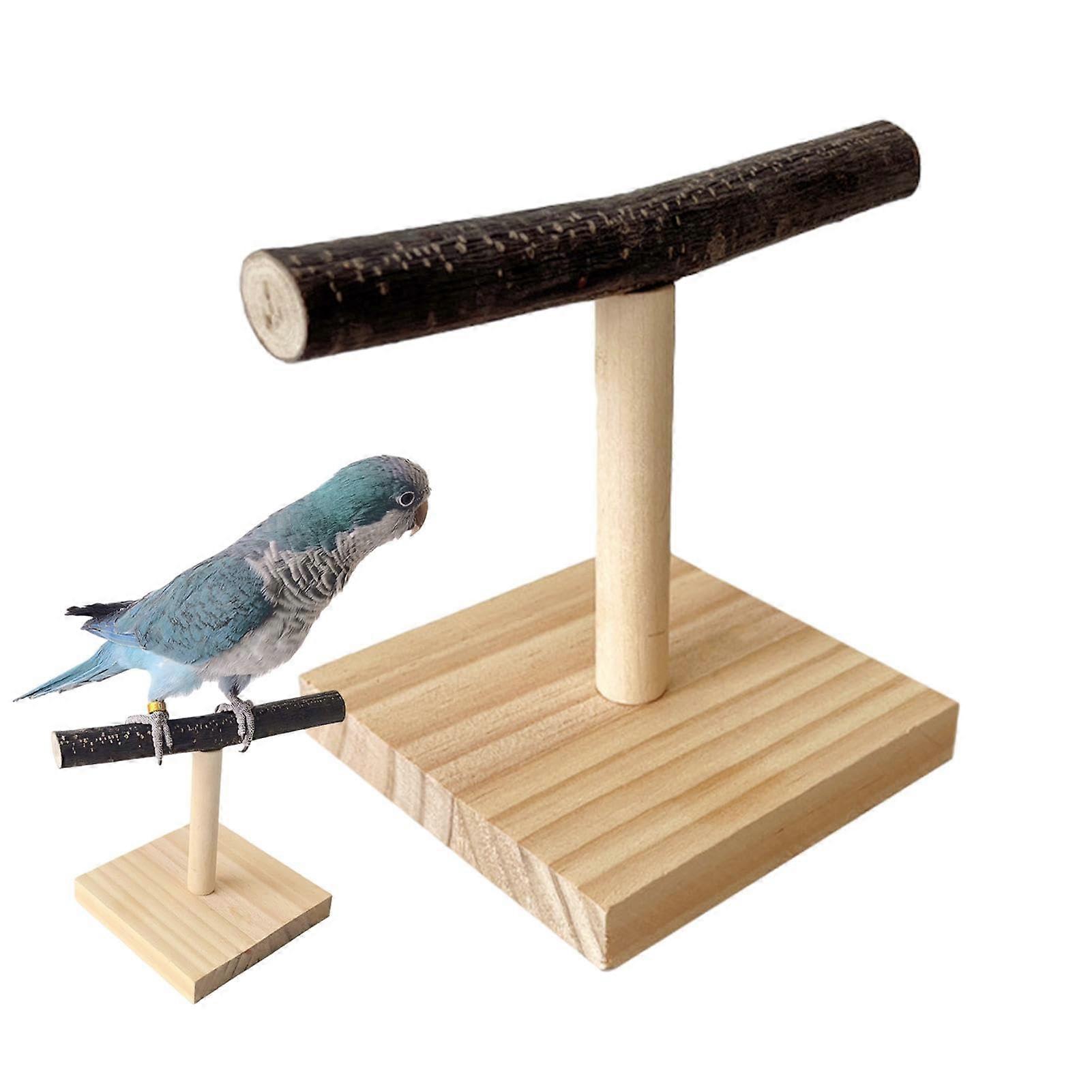 Table Parrot Bass Stand, Wooden Parrot Play Stand with Paw Loops, T-Bass Perch Platform for Bird Cage, Compatible with Small Birds