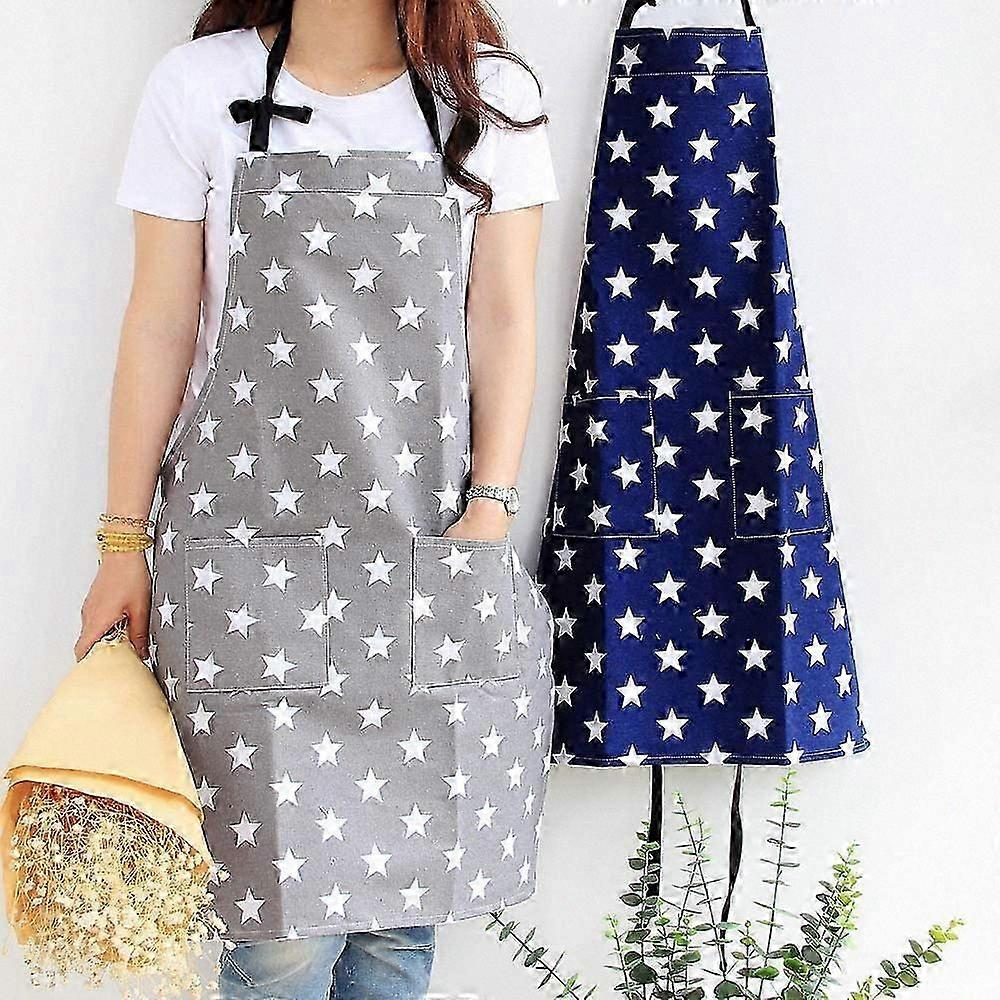 2-Pack Cotton Aprons for Women with Pockets, Adjustable Bib Aprons for Cooking, Baking, and Cleaning (Grey, Blue)