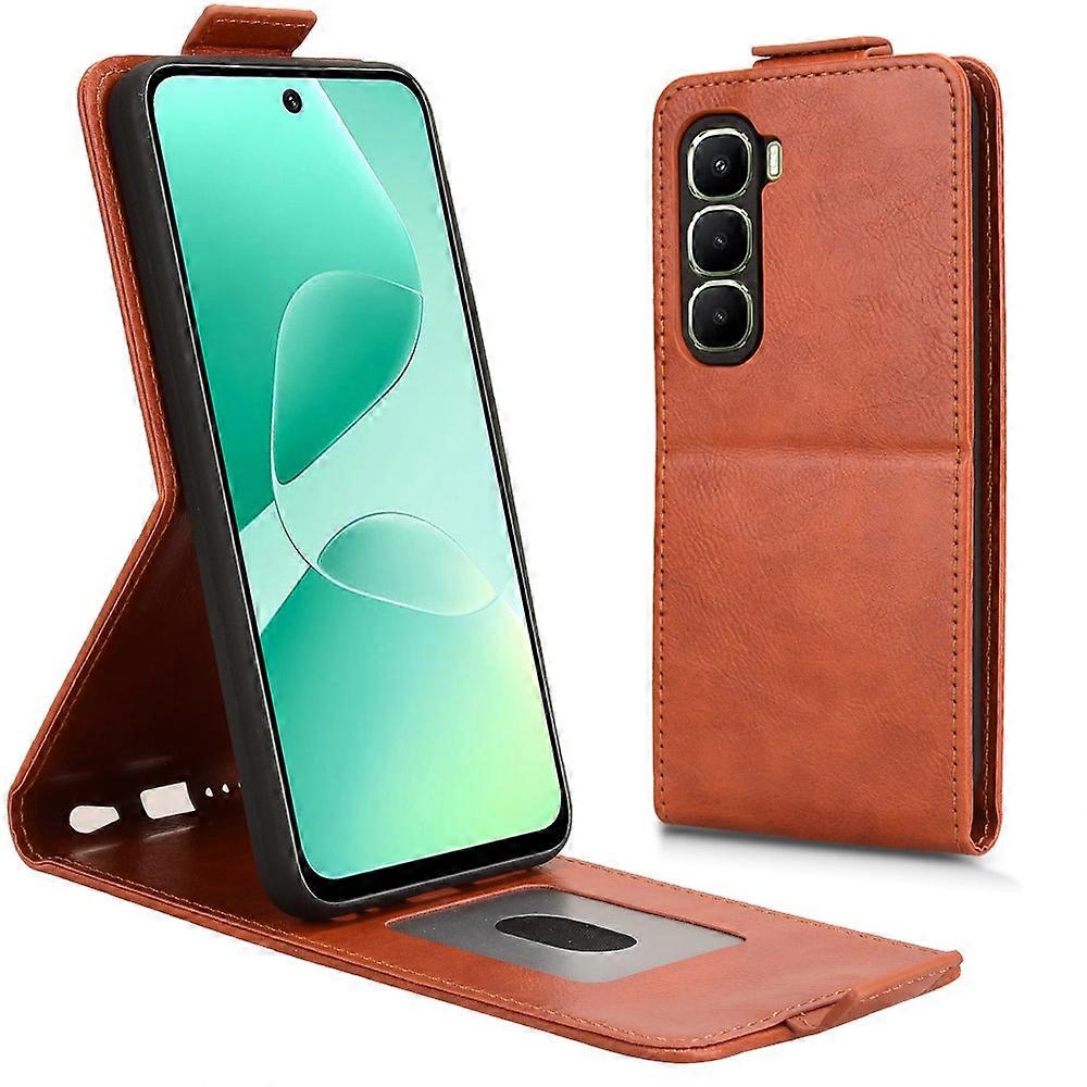 TKdaddy ل Infinix Hot 60i 4G / حار 60 5G حامل القضية مشبك مغناطيسي عمودي غطاء هاتف جلدي مع حامل بطاقة برتقالي