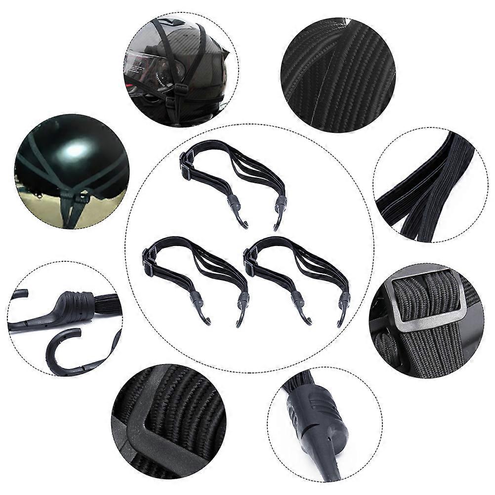Bike Luggage Strap with Hook Design for Luggage Use Adjustable Elastic Rope Black Polyester Plastic 3 Pieces
